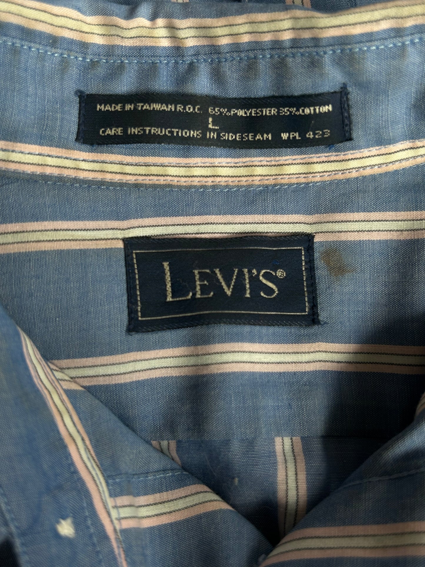 Levi's Blue + Pink Stripe Short Sleeve Button Up