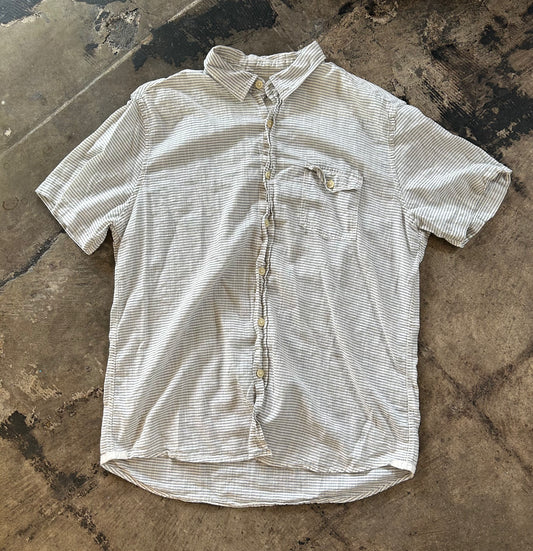 Blue Striped Linen Short Sleeve Button Up