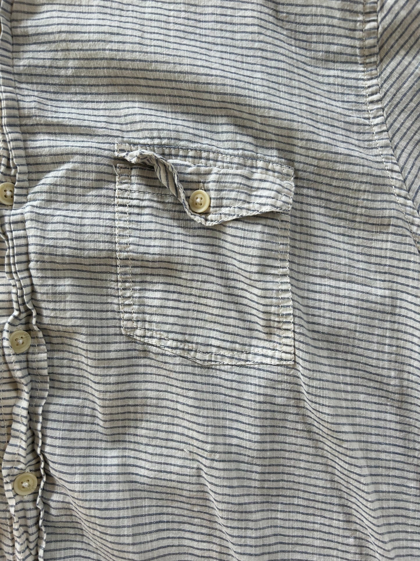 Blue Striped Linen Short Sleeve Button Up