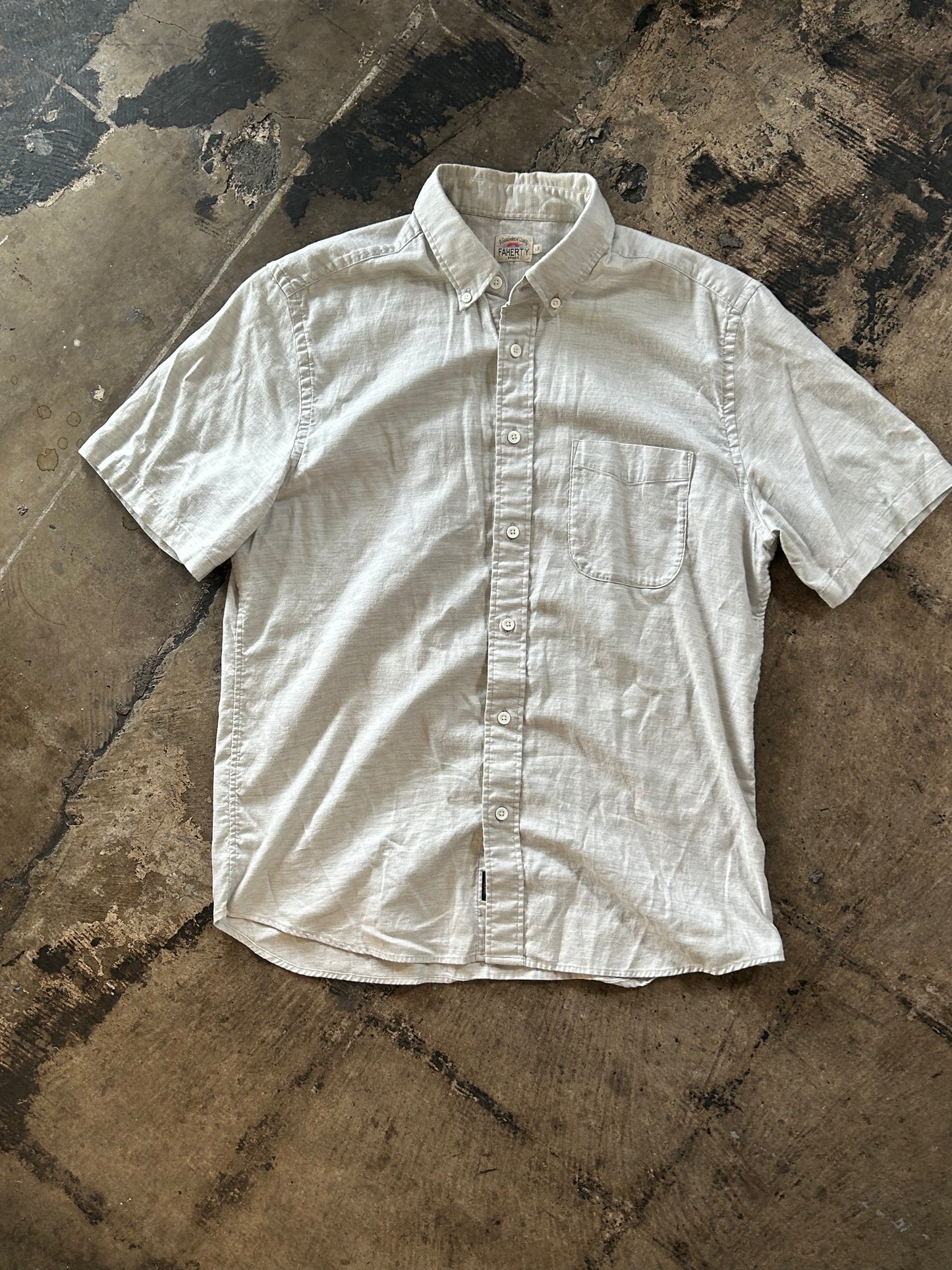 Faherty Heather Gray Short Sleeve Button Up
