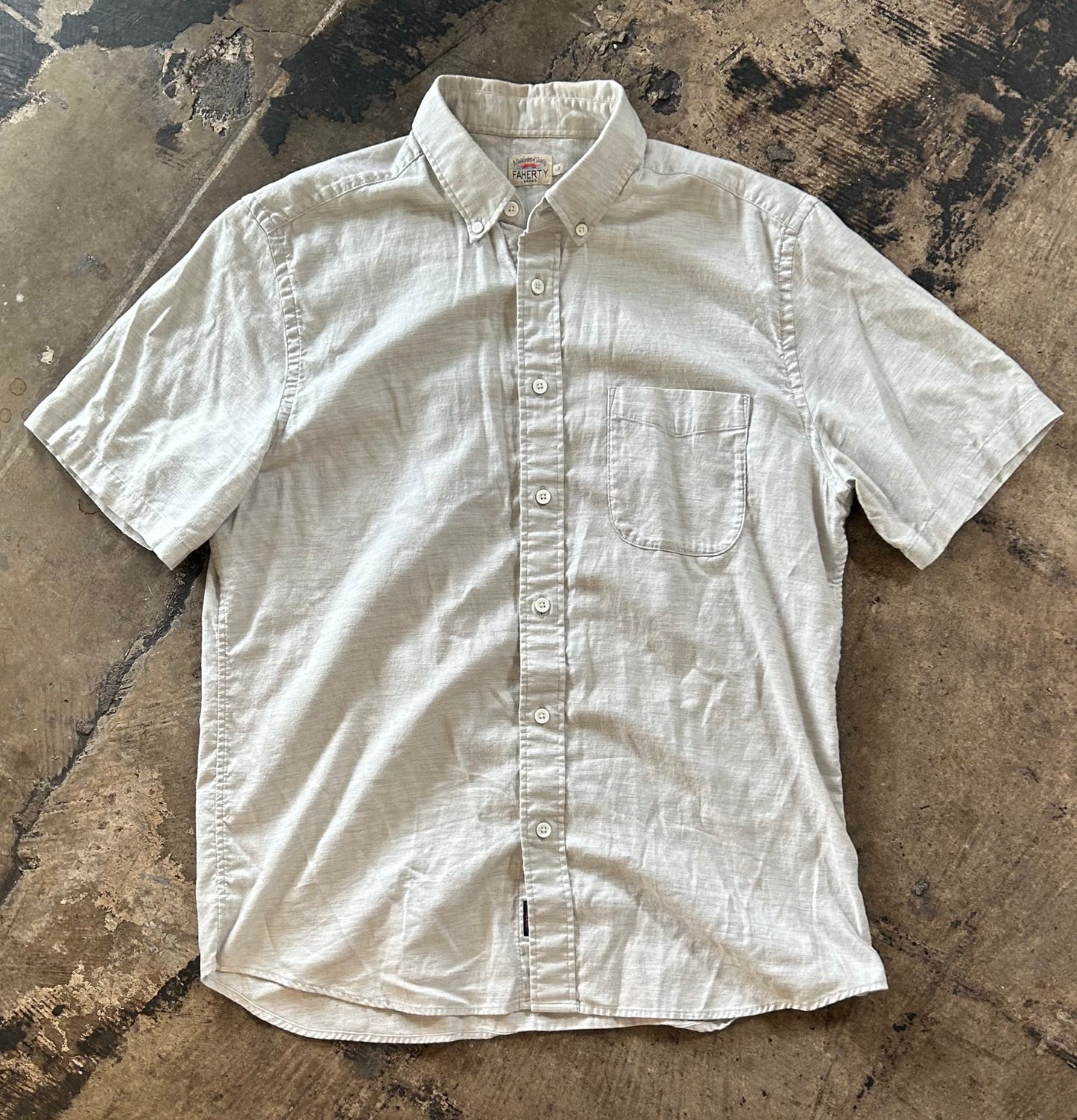 Faherty Heather Gray Short Sleeve Button Up
