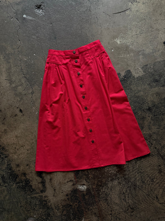 Red Koret Button Front Midi Skirt