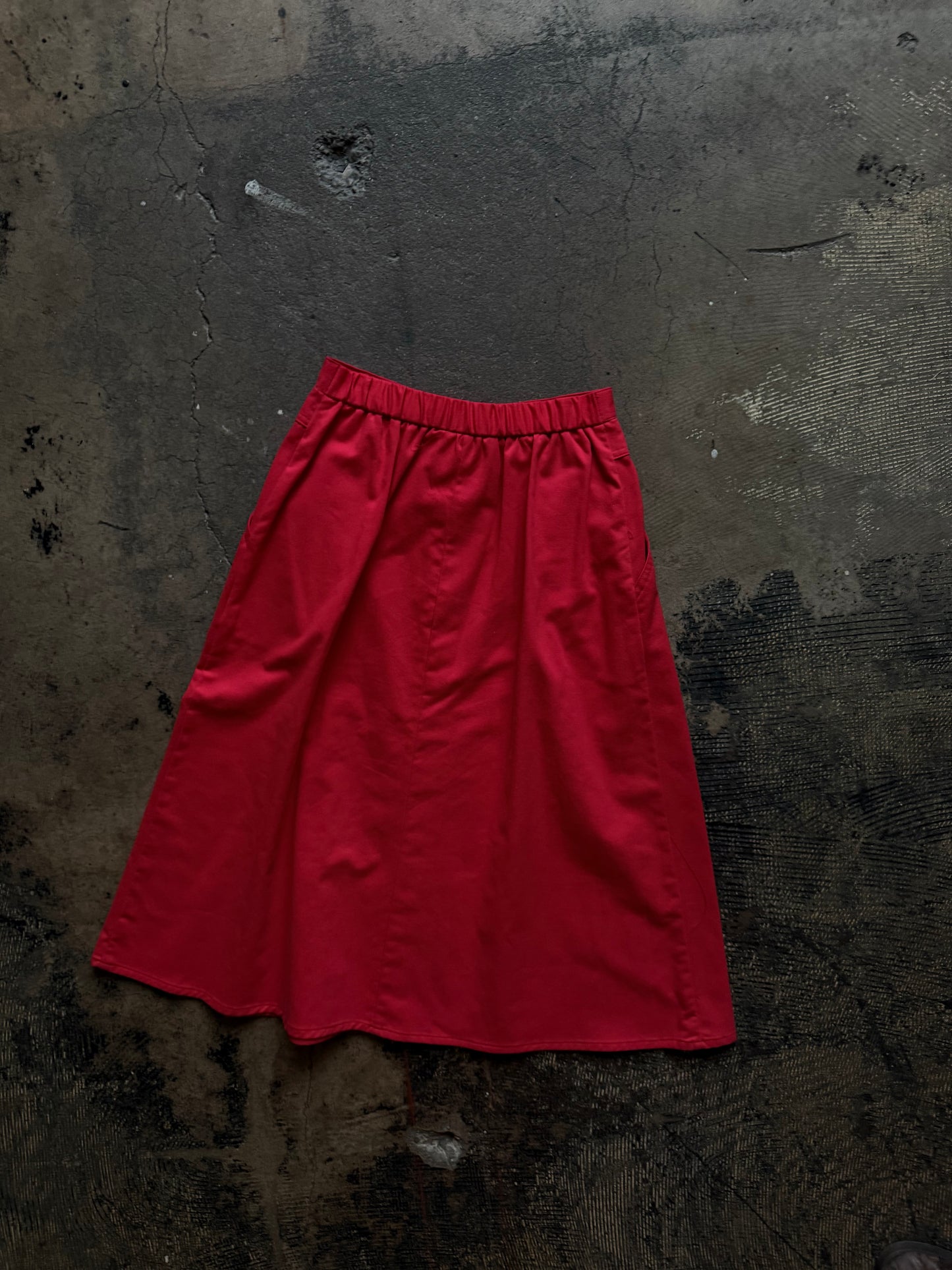 Red Koret Button Front Midi Skirt