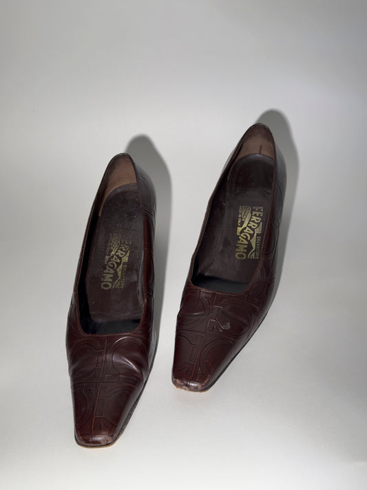 Brown Leather Ferragamo Heels