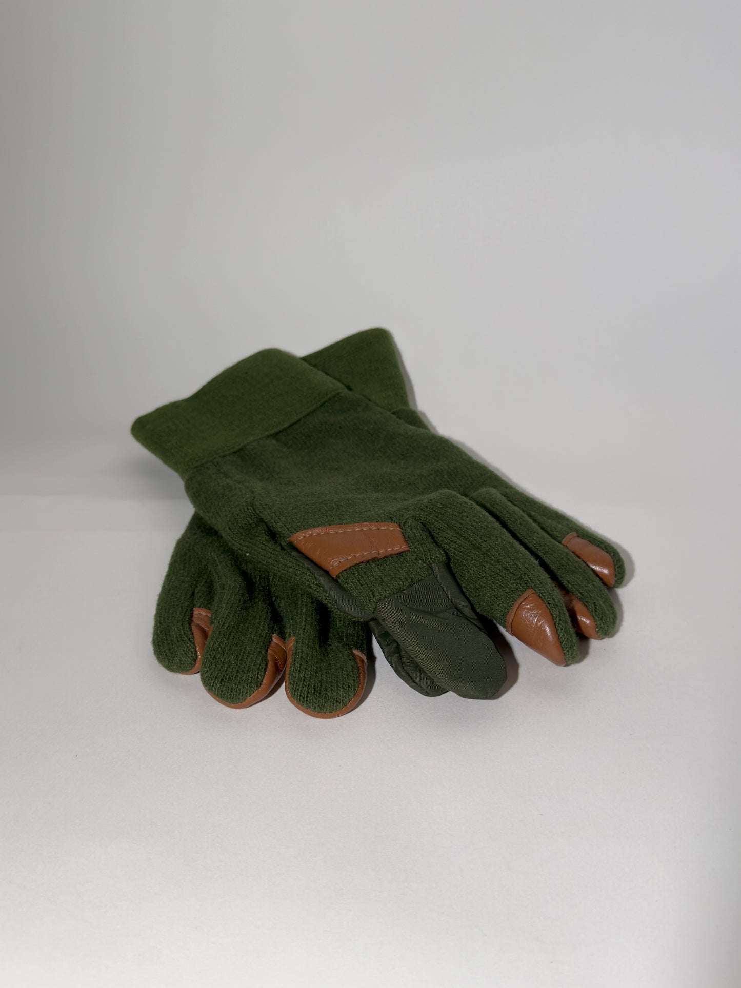 Green Wool + Leather Gloves
