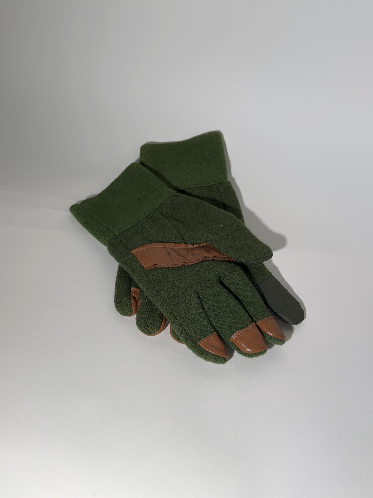 Green Wool + Leather Gloves
