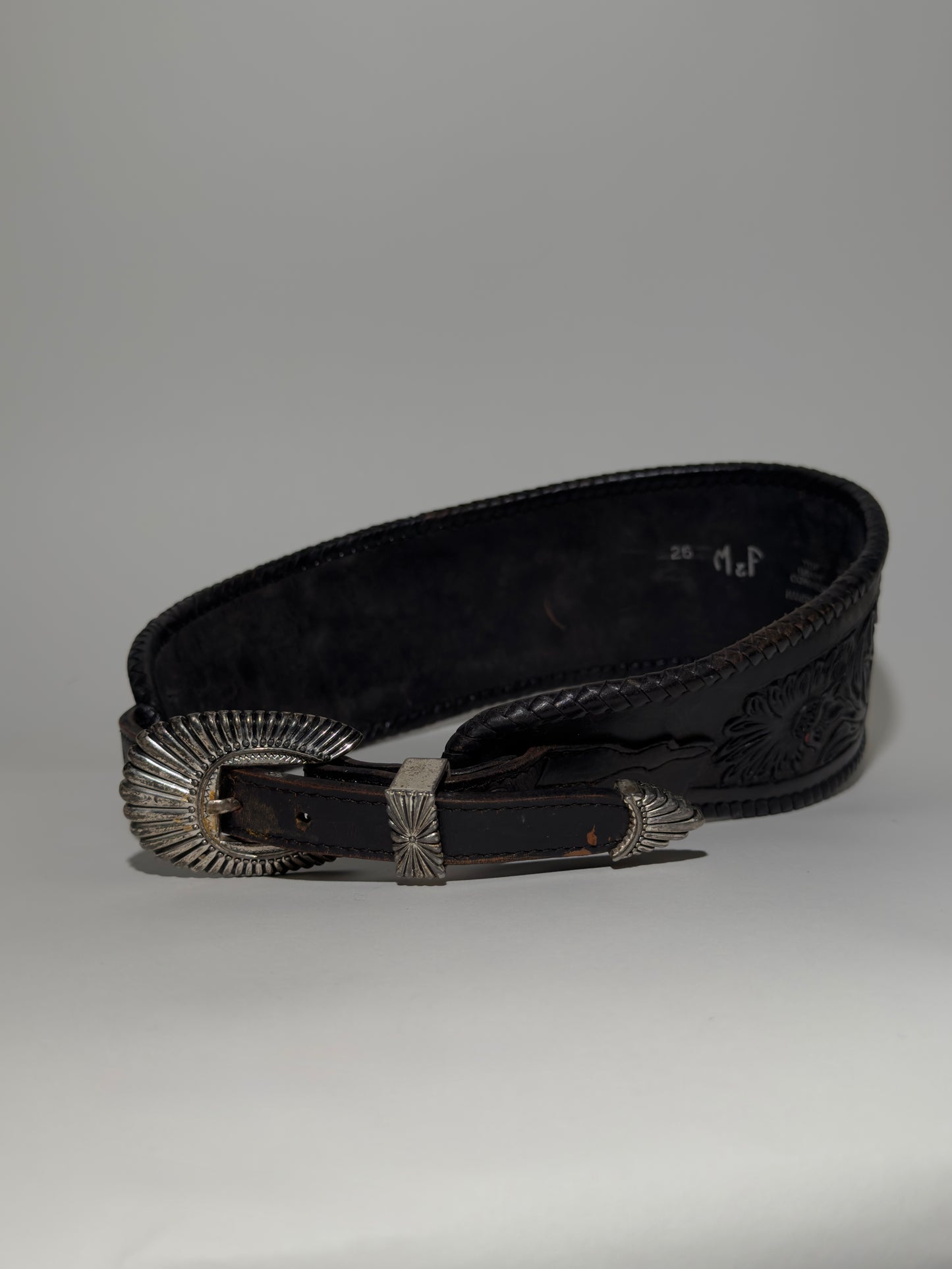 Wide Black Leather Embossed Belt