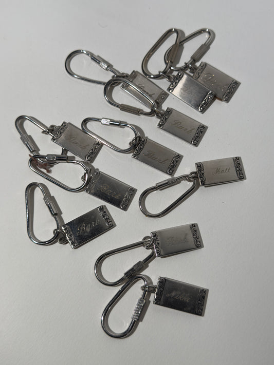 Pewter Carabiner Filigree Name Plate Key Ring