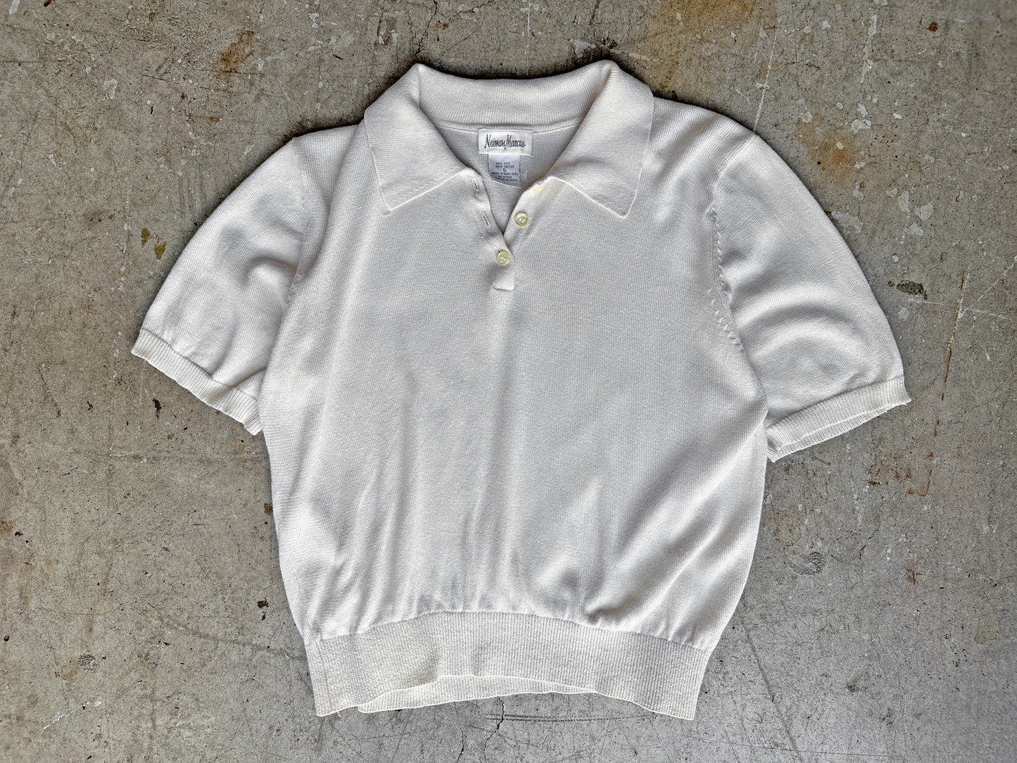 1980s Cream Silk Neiman Marcus Cropped Henley