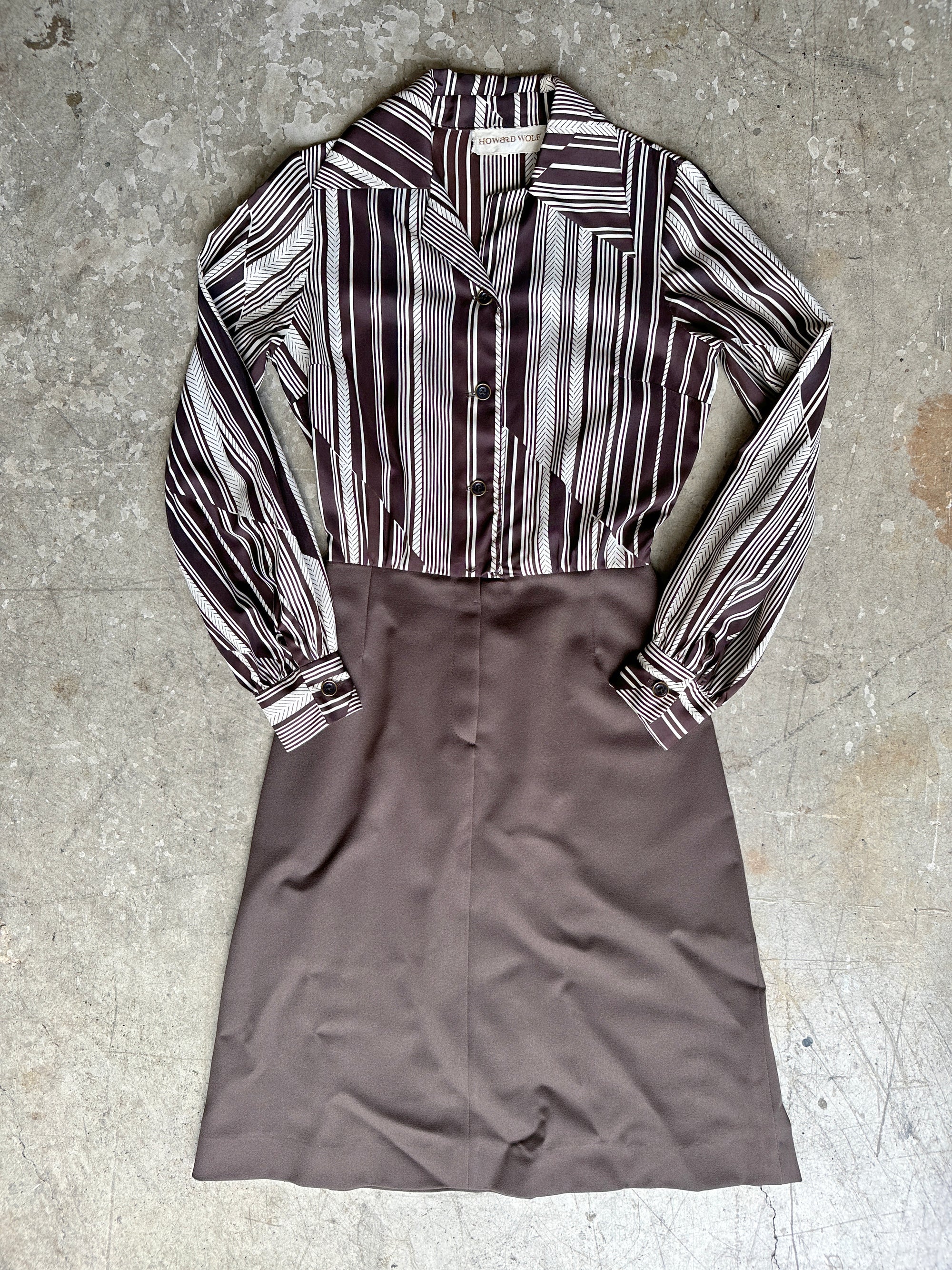 1970s Brown Striped Howard Wolf Dress
