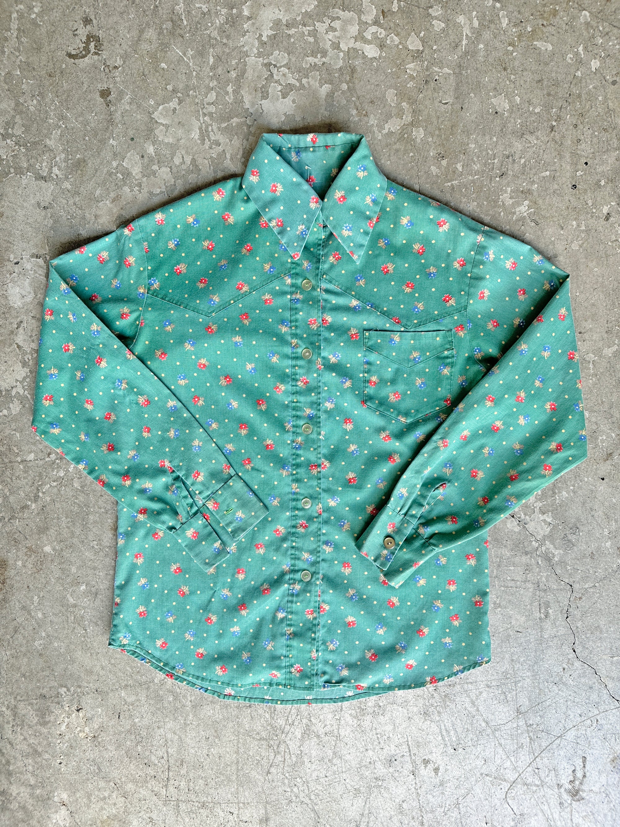 Green Floral Button Down