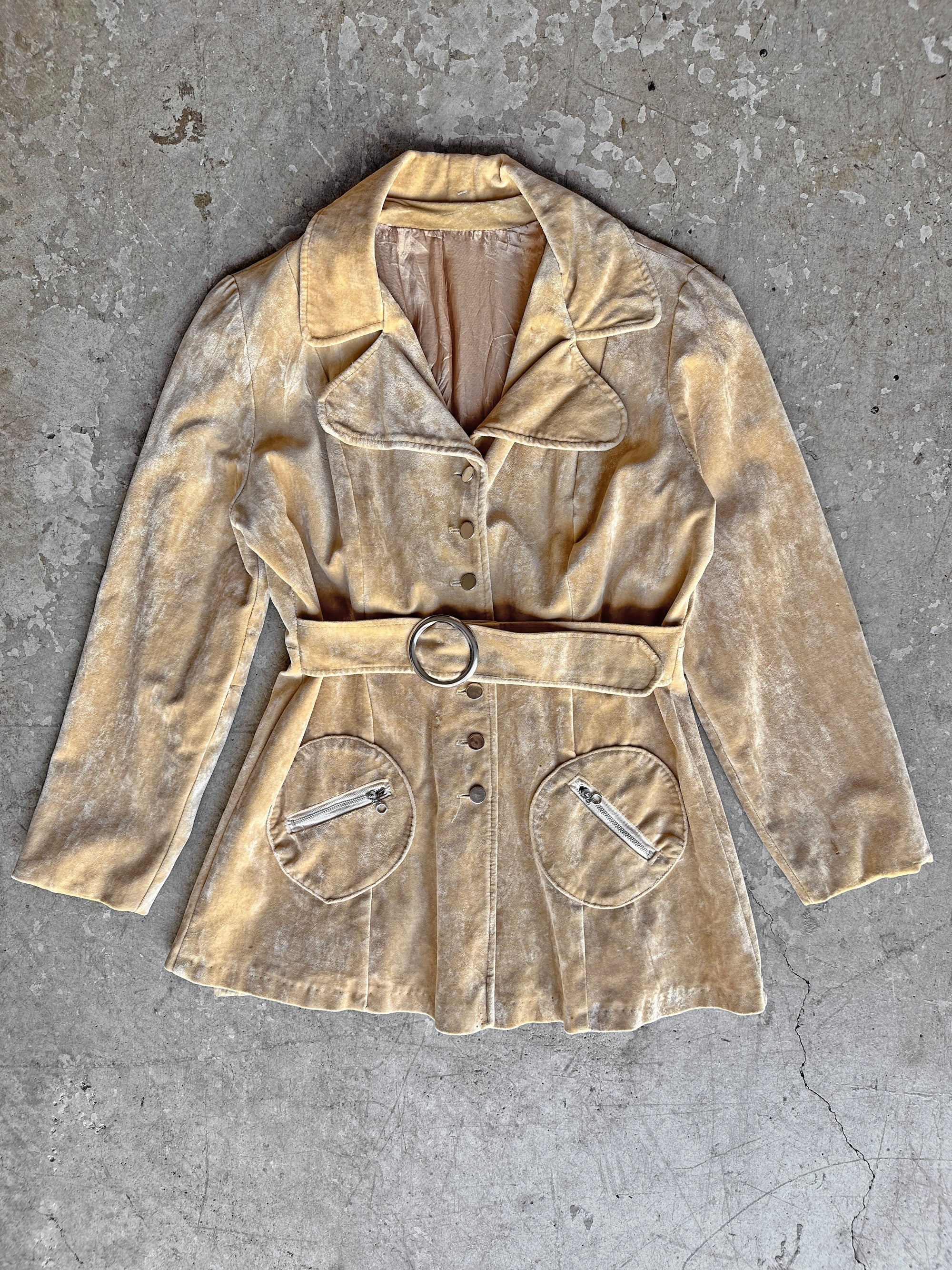 1970s Tan Velvet Belted Jacket