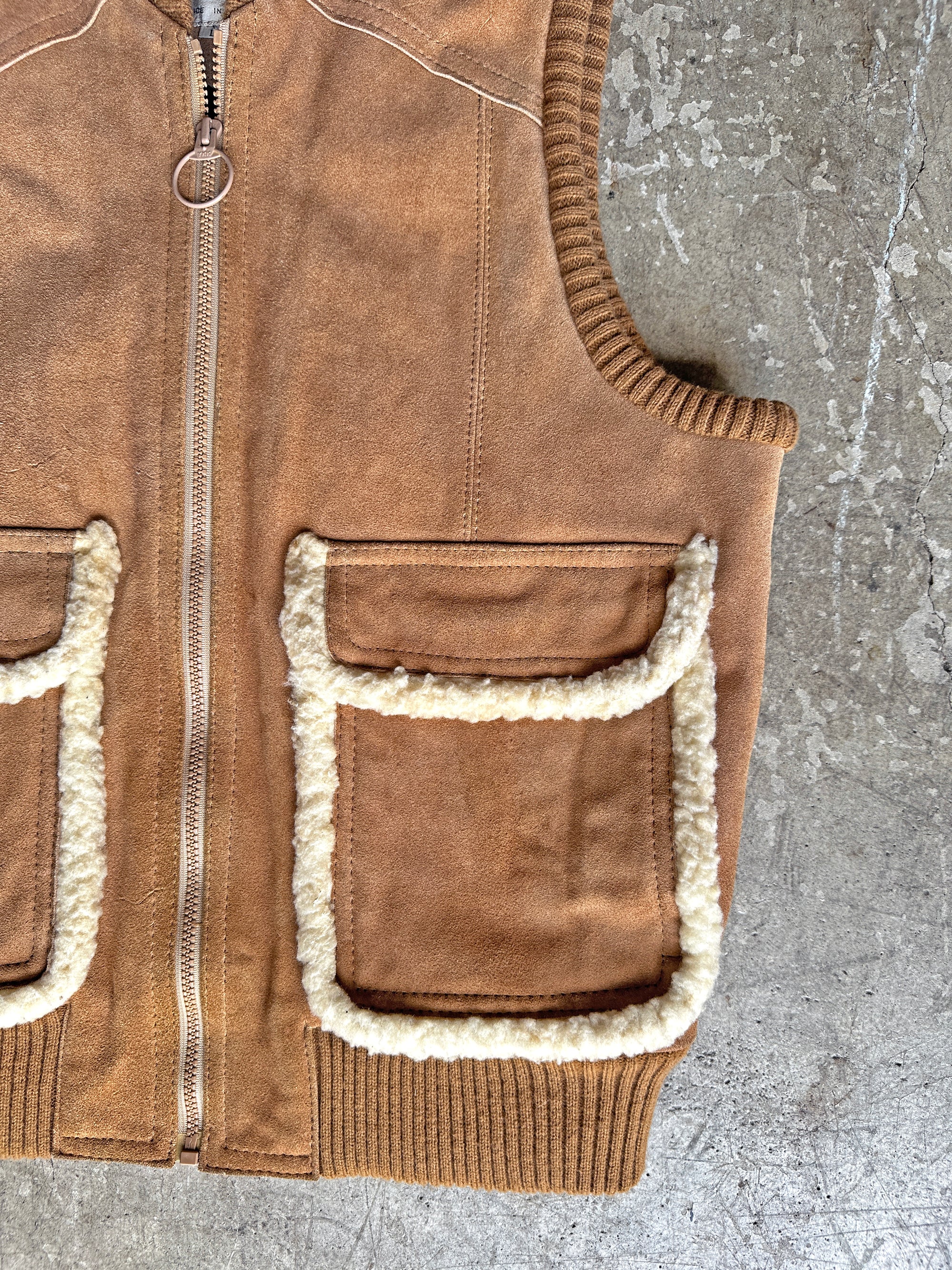 1970s Suede Vest with Shearling Lined Pockets