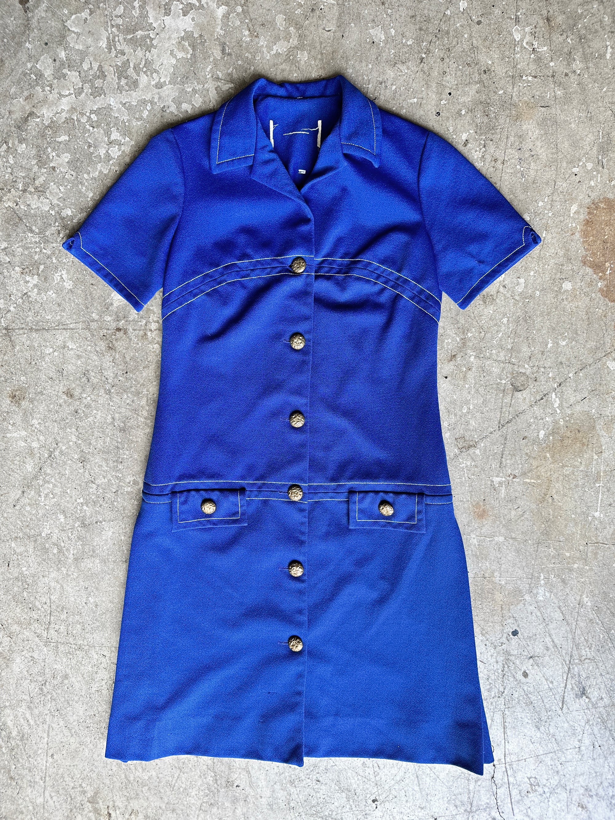 1970s Royal Blue Shift Dress
