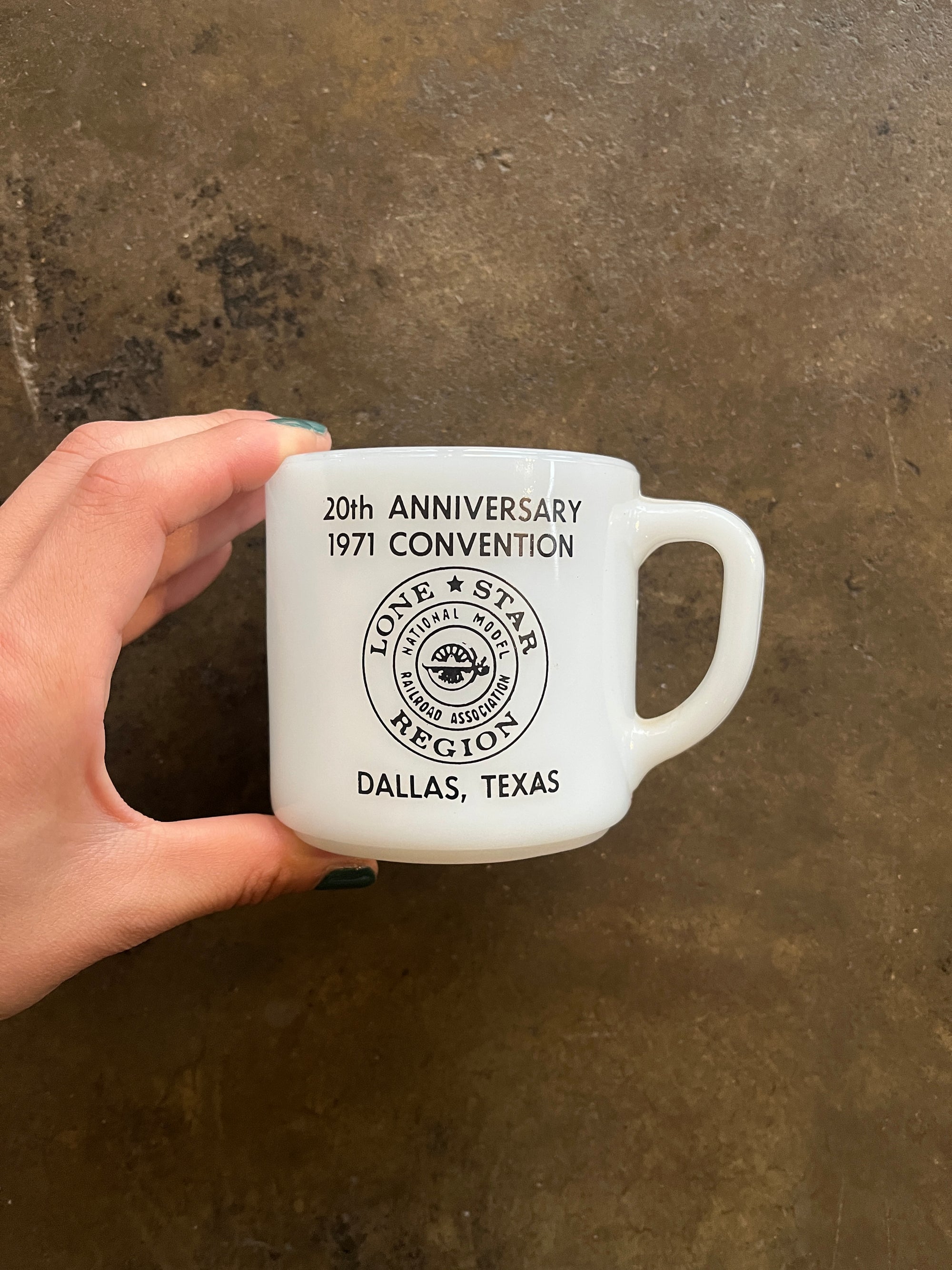 Lone Star Railroad Association Milk Glass Mug