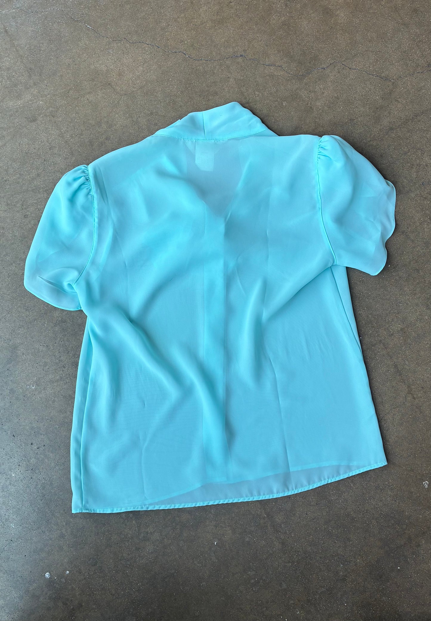 Sky Blue Short Sleeve Button Down Blouse