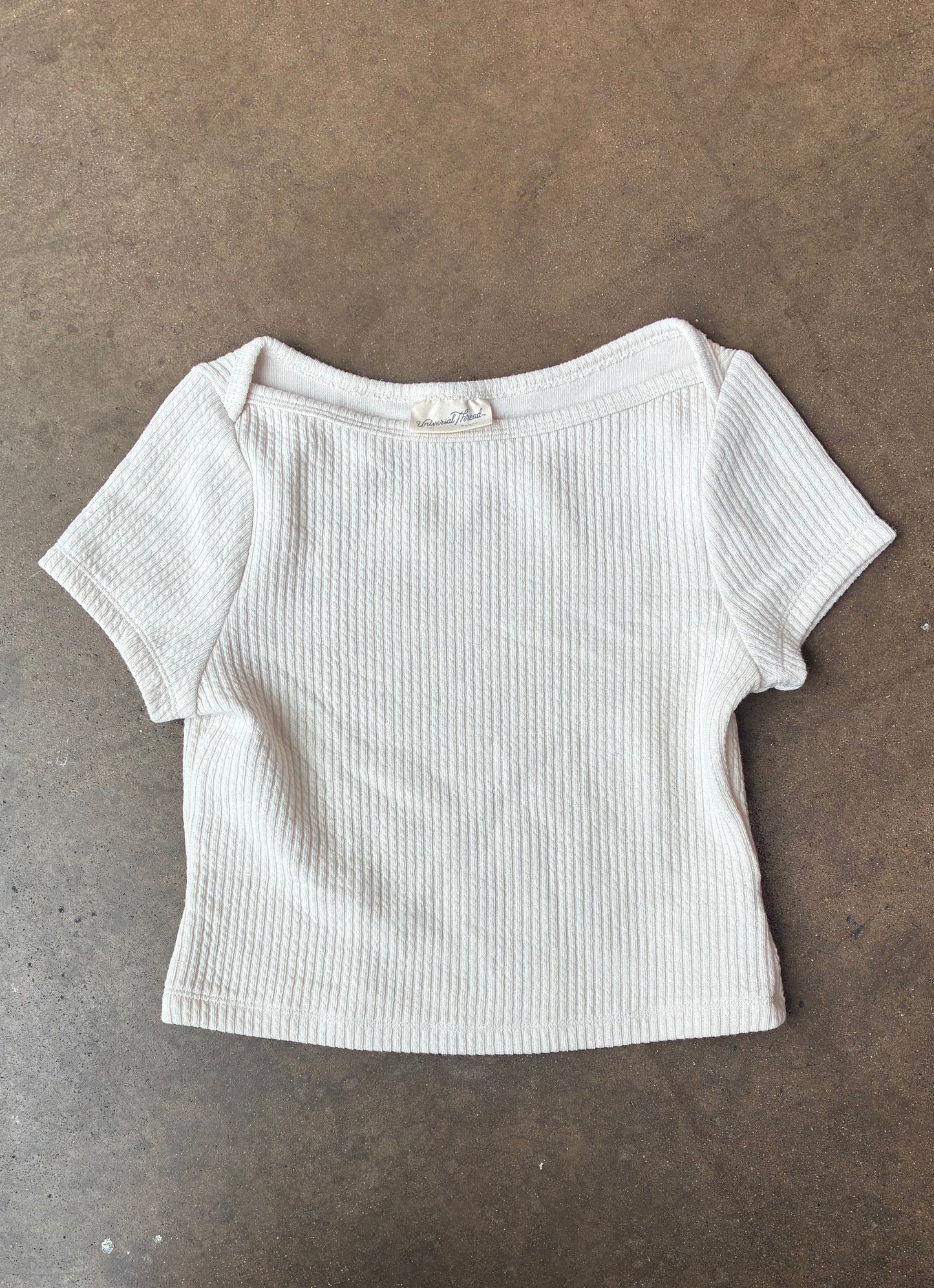Ribbed Cream Short Sleeve Top