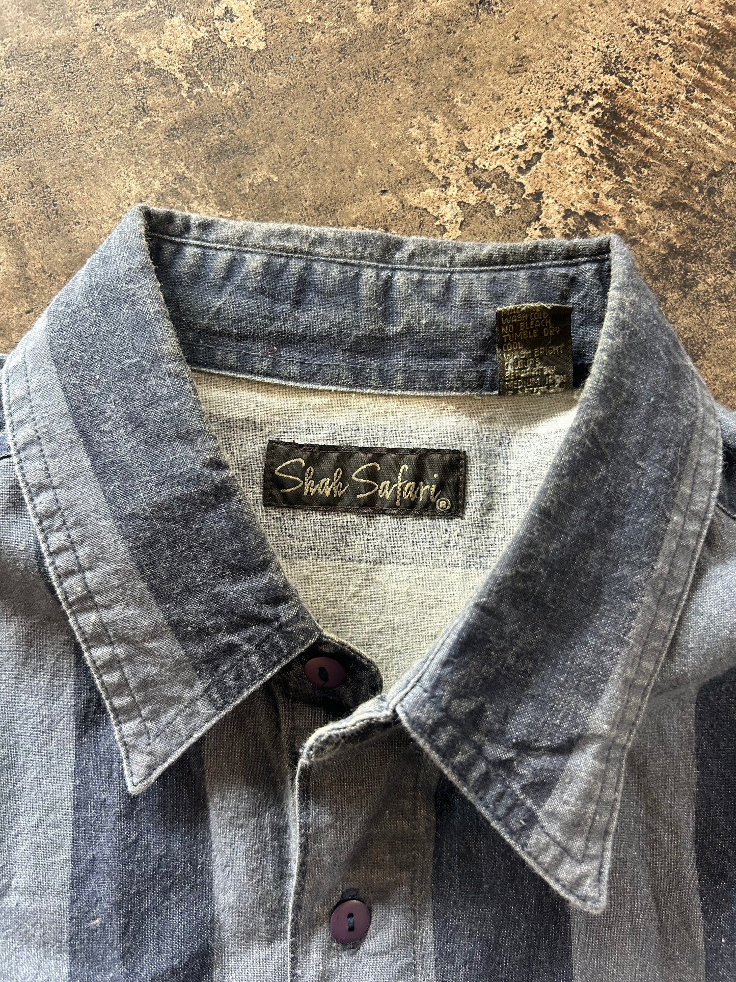 Chambray Striped Short Sleeve Button Up