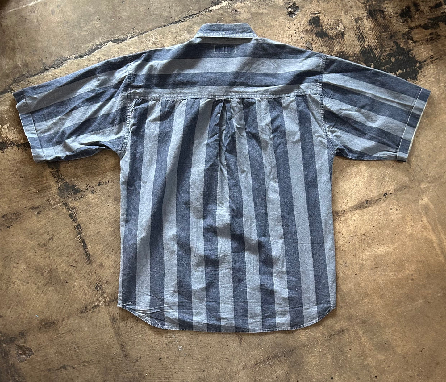 Chambray Striped Short Sleeve Button Up