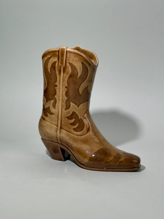Ceramic Brown Cowboy Boot Vase