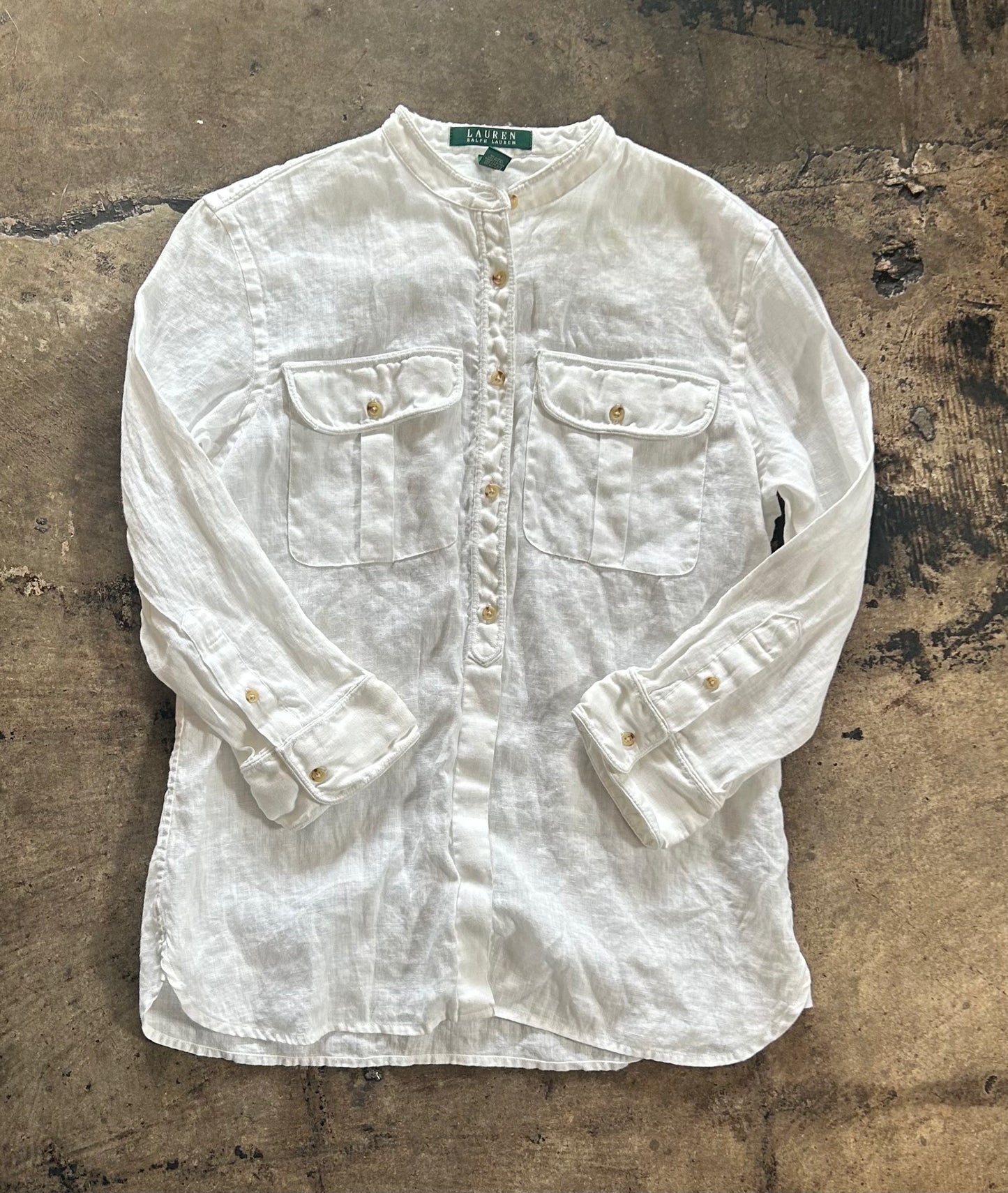 White Linen Ralph Lauren Button Up Blouse