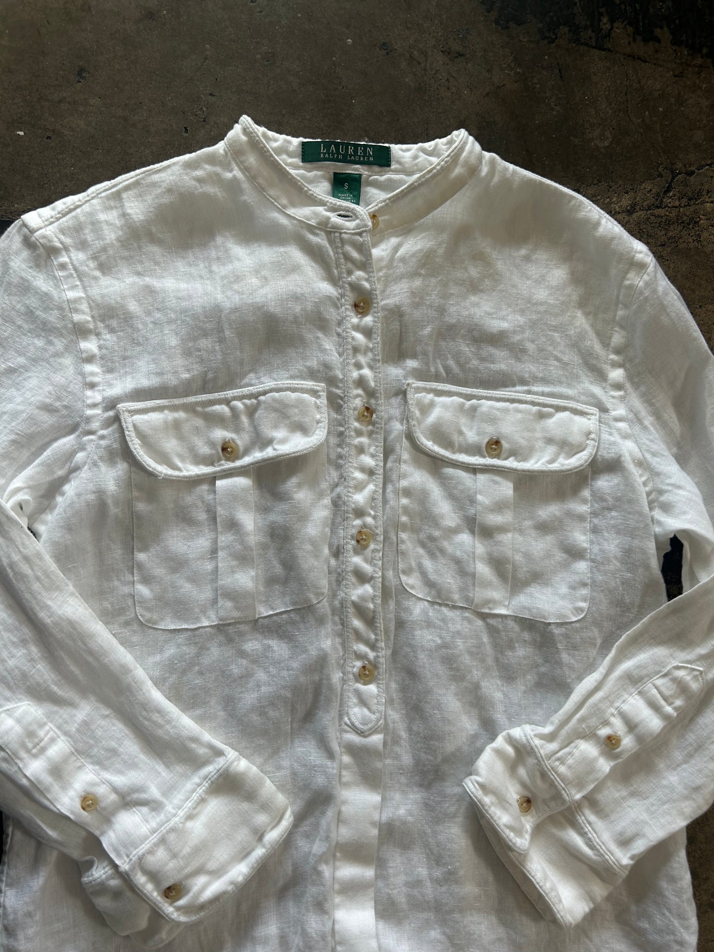 White Linen Ralph Lauren Button Up Blouse