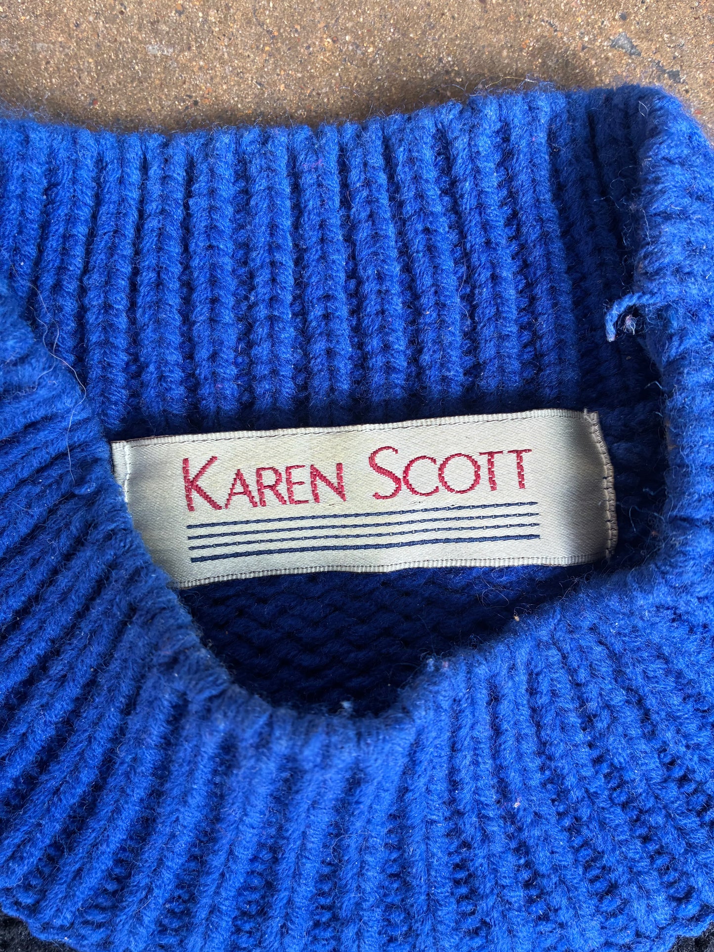 "Karen Scott" Blue + Black Knitted Long Sleeve Sweater