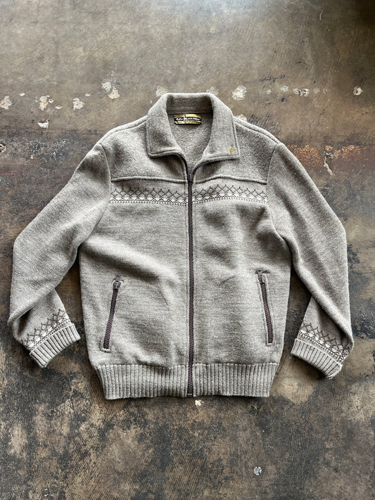 Taupe Full Zip Wool Sweater