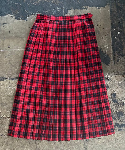 Black + Red Plaid Pleated Skirt