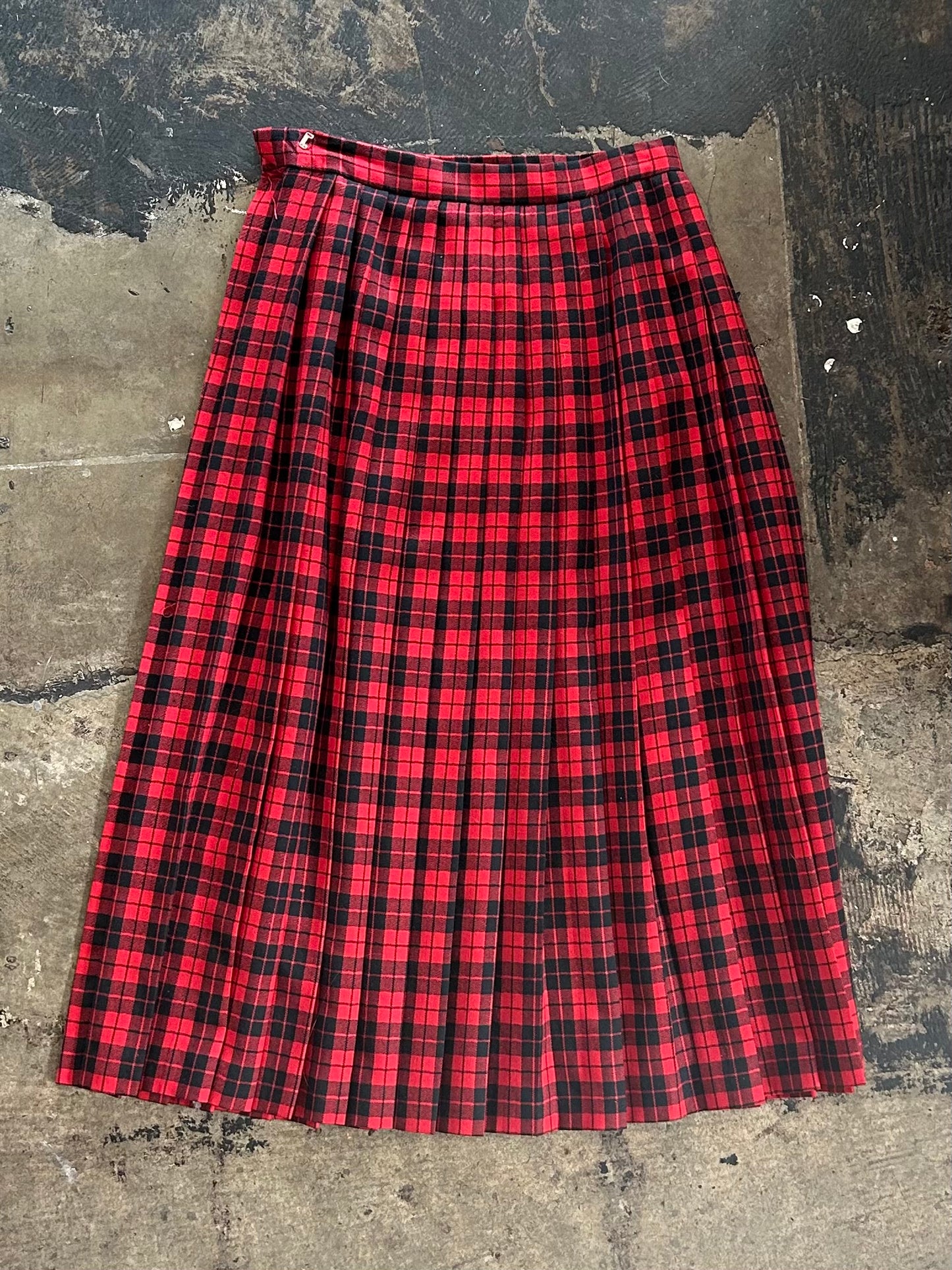 Black + Red Plaid Pleated Skirt