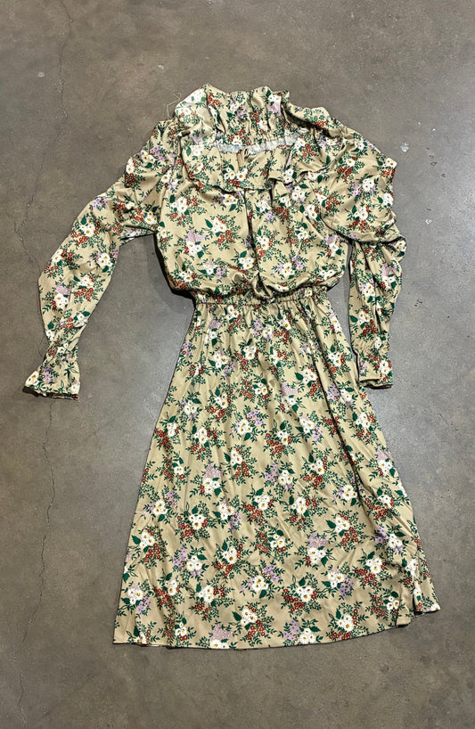 Tan Floral Tie Front Dress