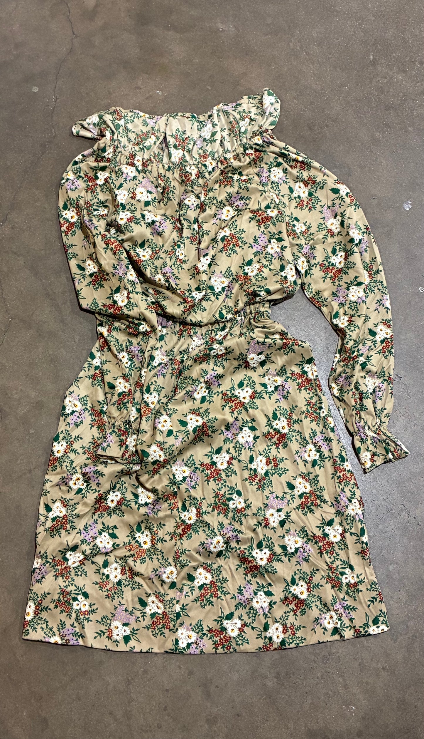 Tan Floral Tie Front Dress