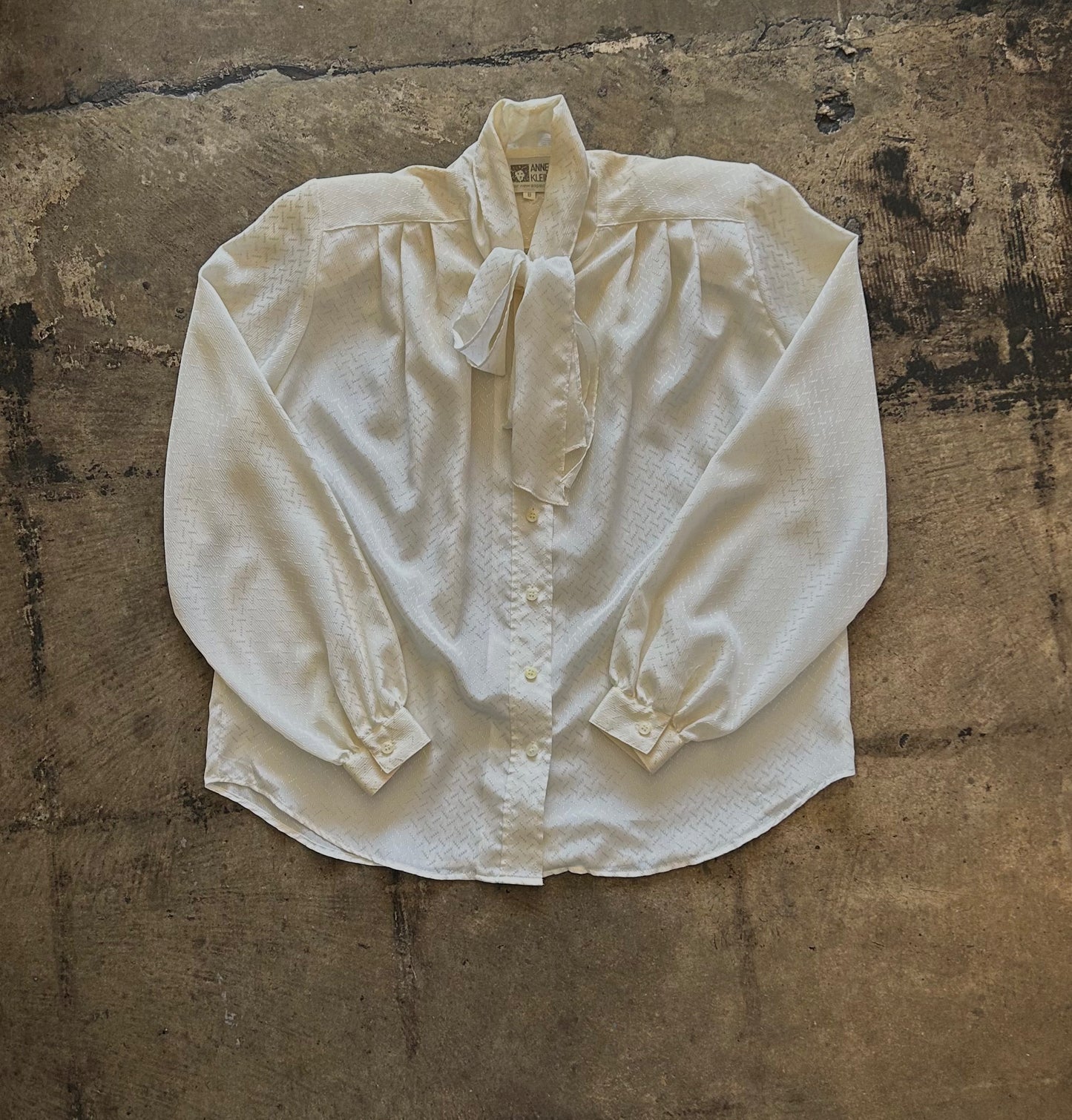 White Textured Tie Neck Blouse