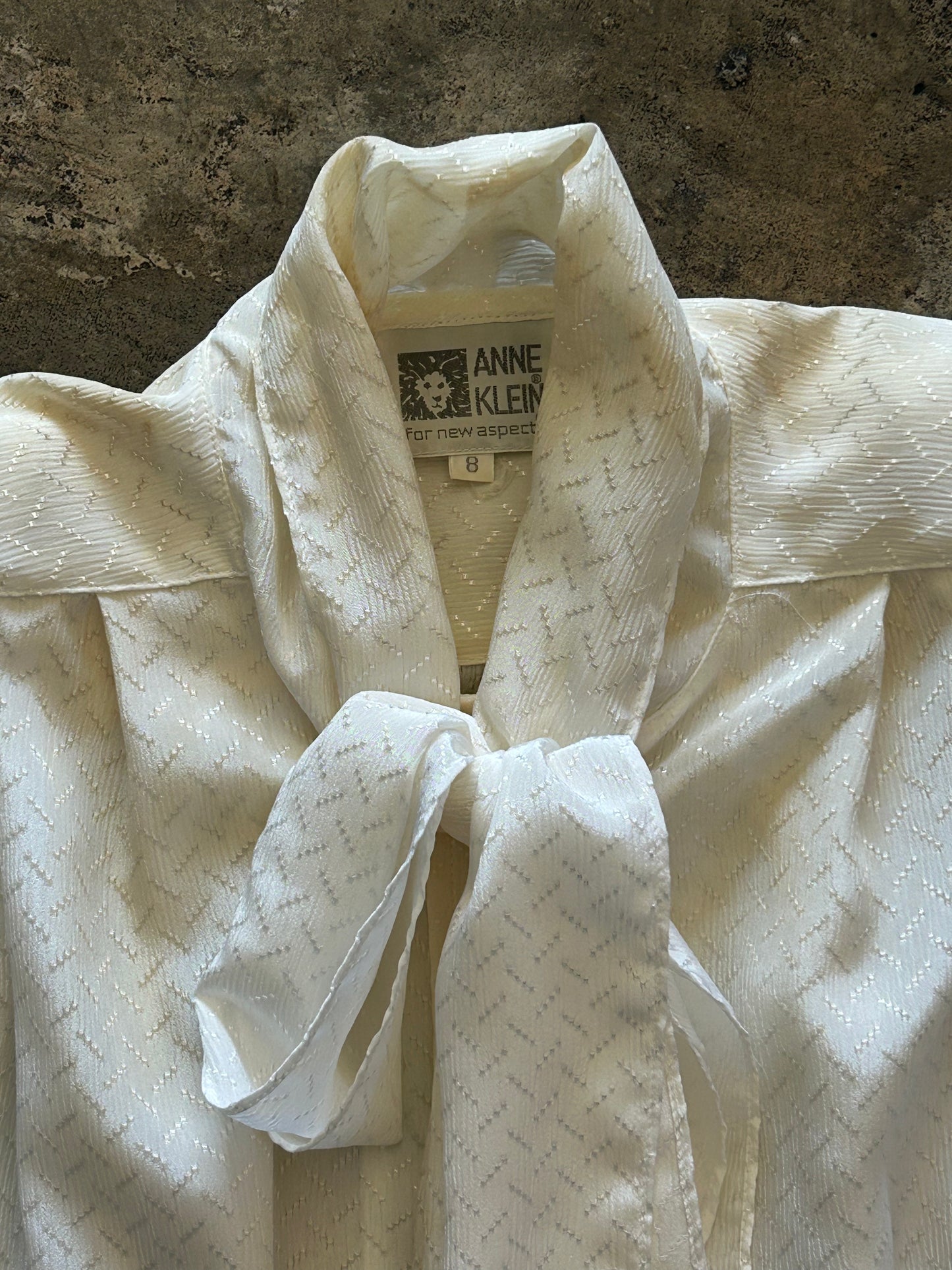 White Textured Tie Neck Blouse