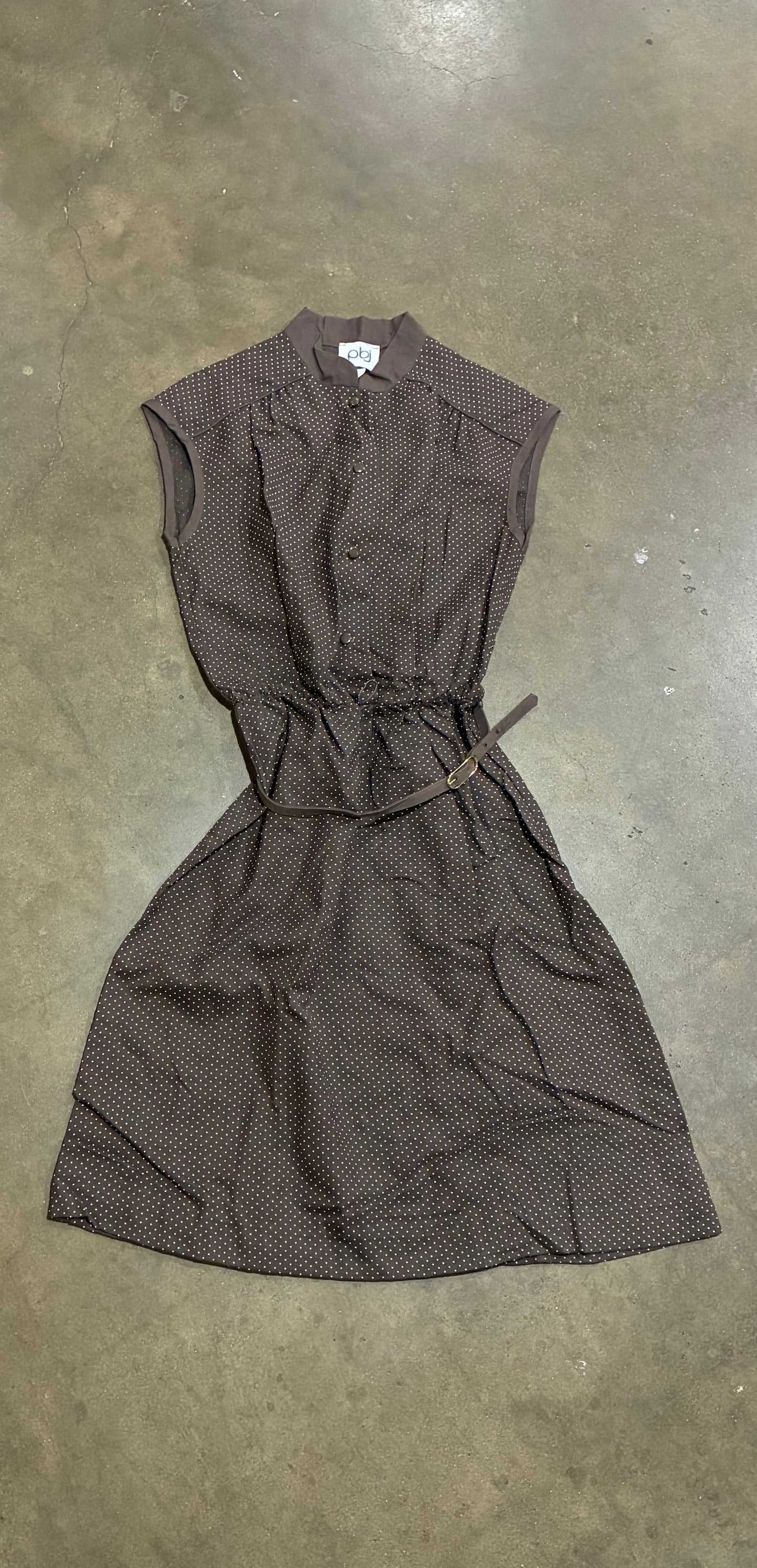 Brown Polka Dot Belted Dress