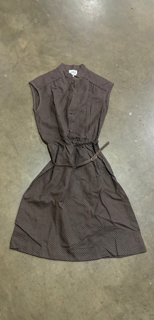 Brown Polka Dot Belted Dress