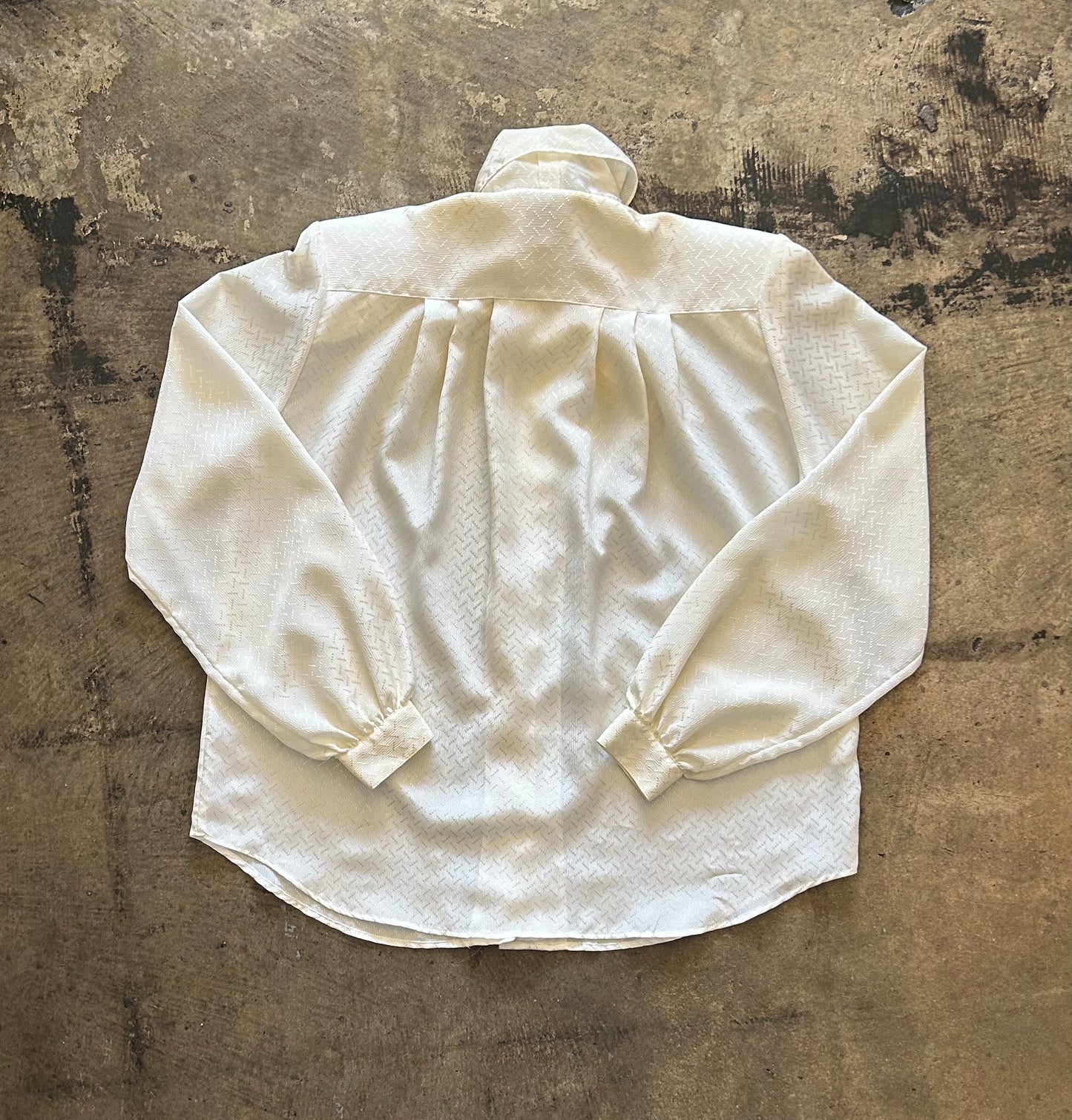 White Textured Tie Neck Blouse