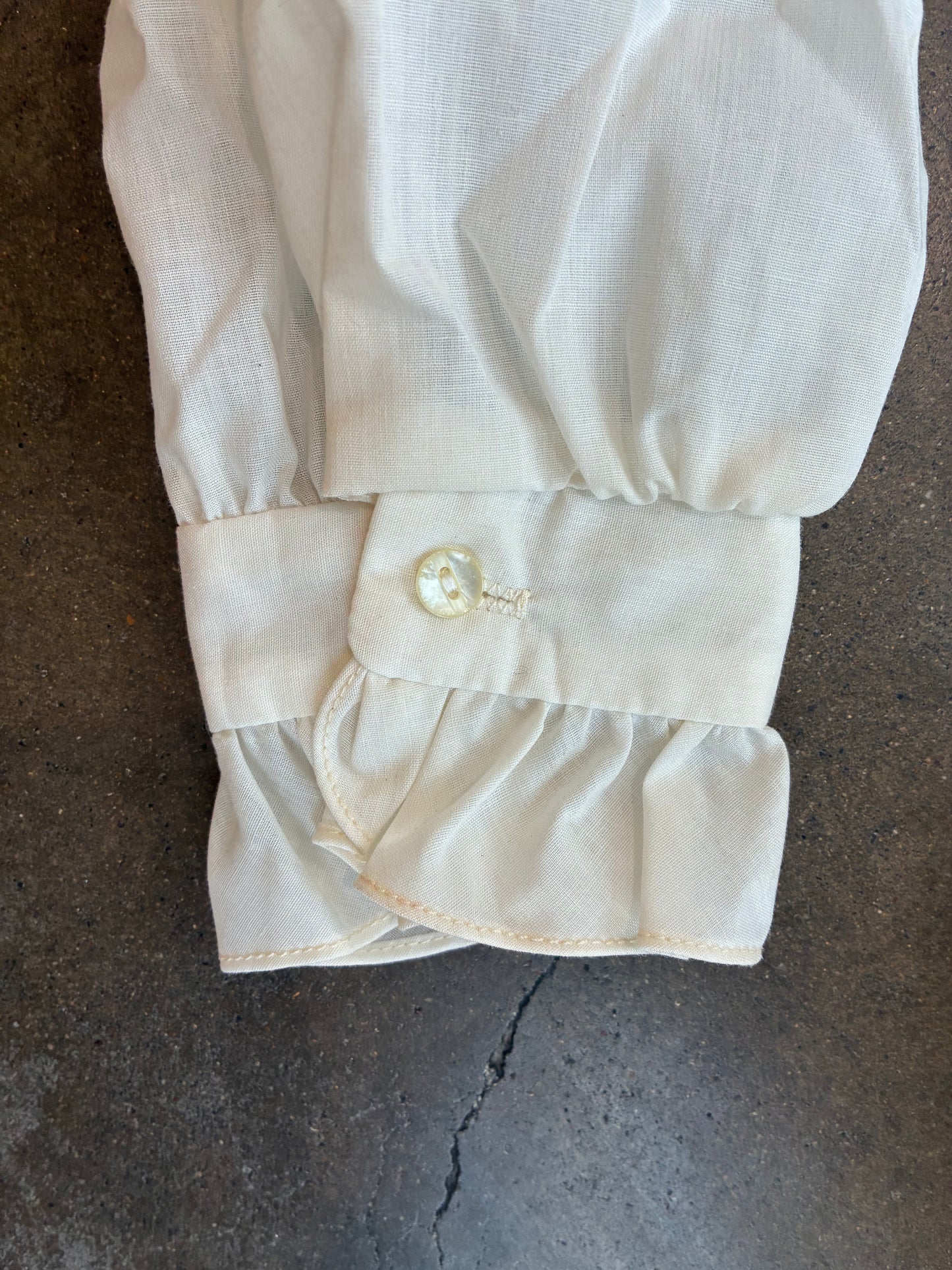 Cream Teddi of California Button Up Ruffle Long Sleeve