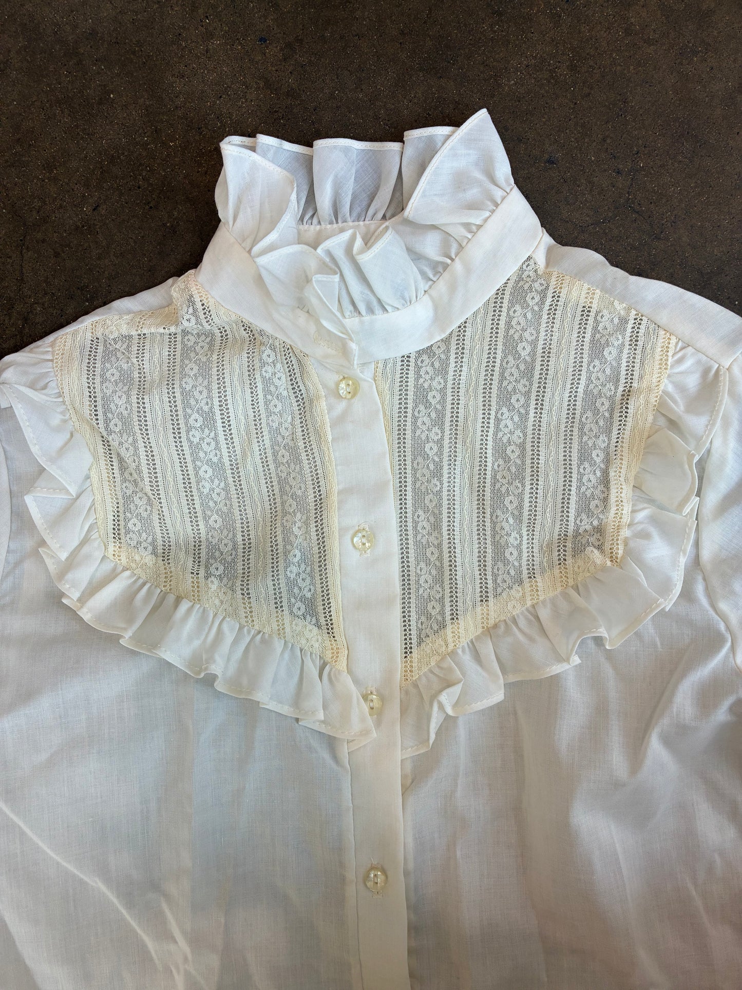 Cream Teddi of California Button Up Ruffle Long Sleeve