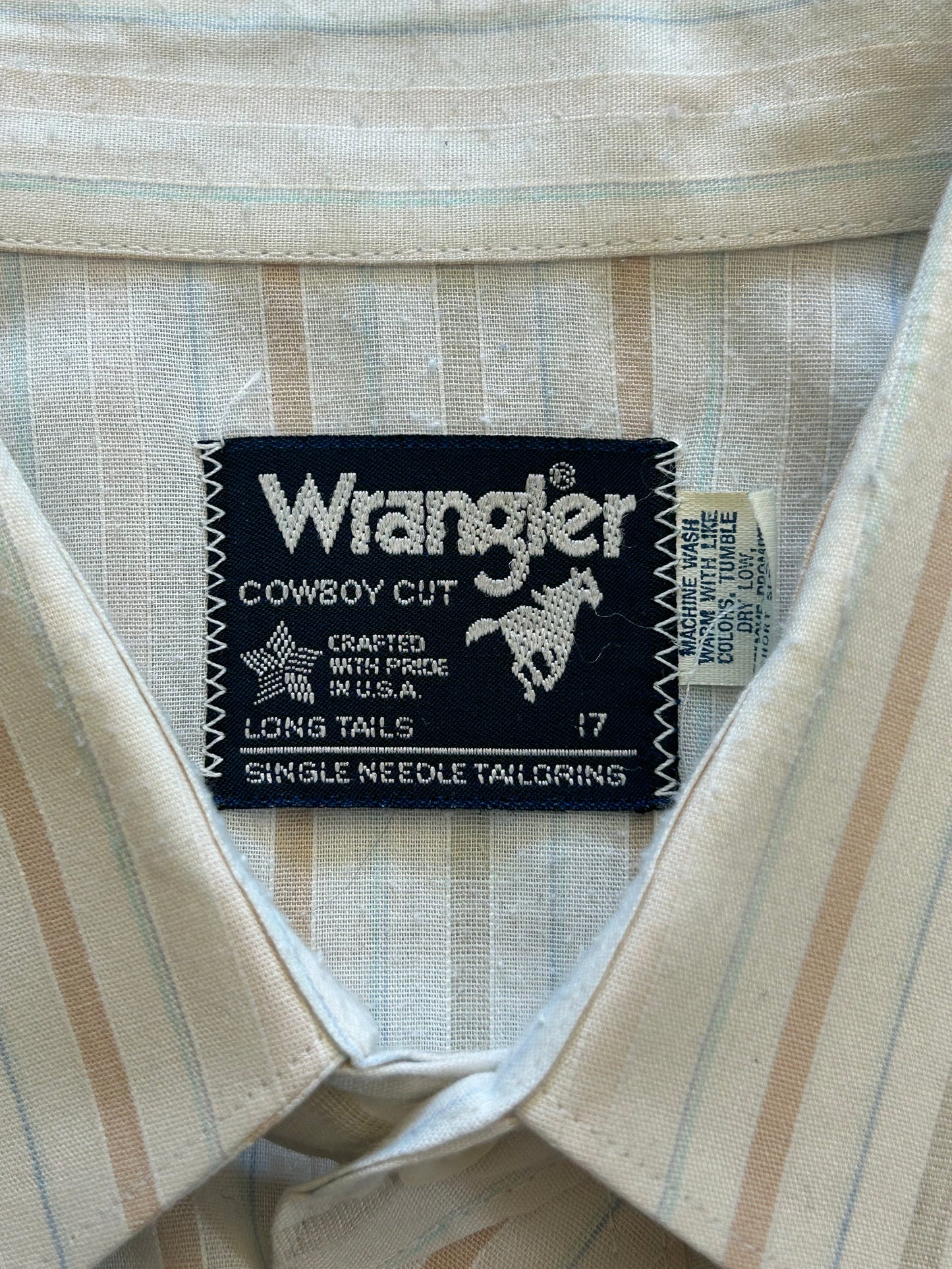 Wrangler Tan + Blue Striped Short Sleeve Button Up