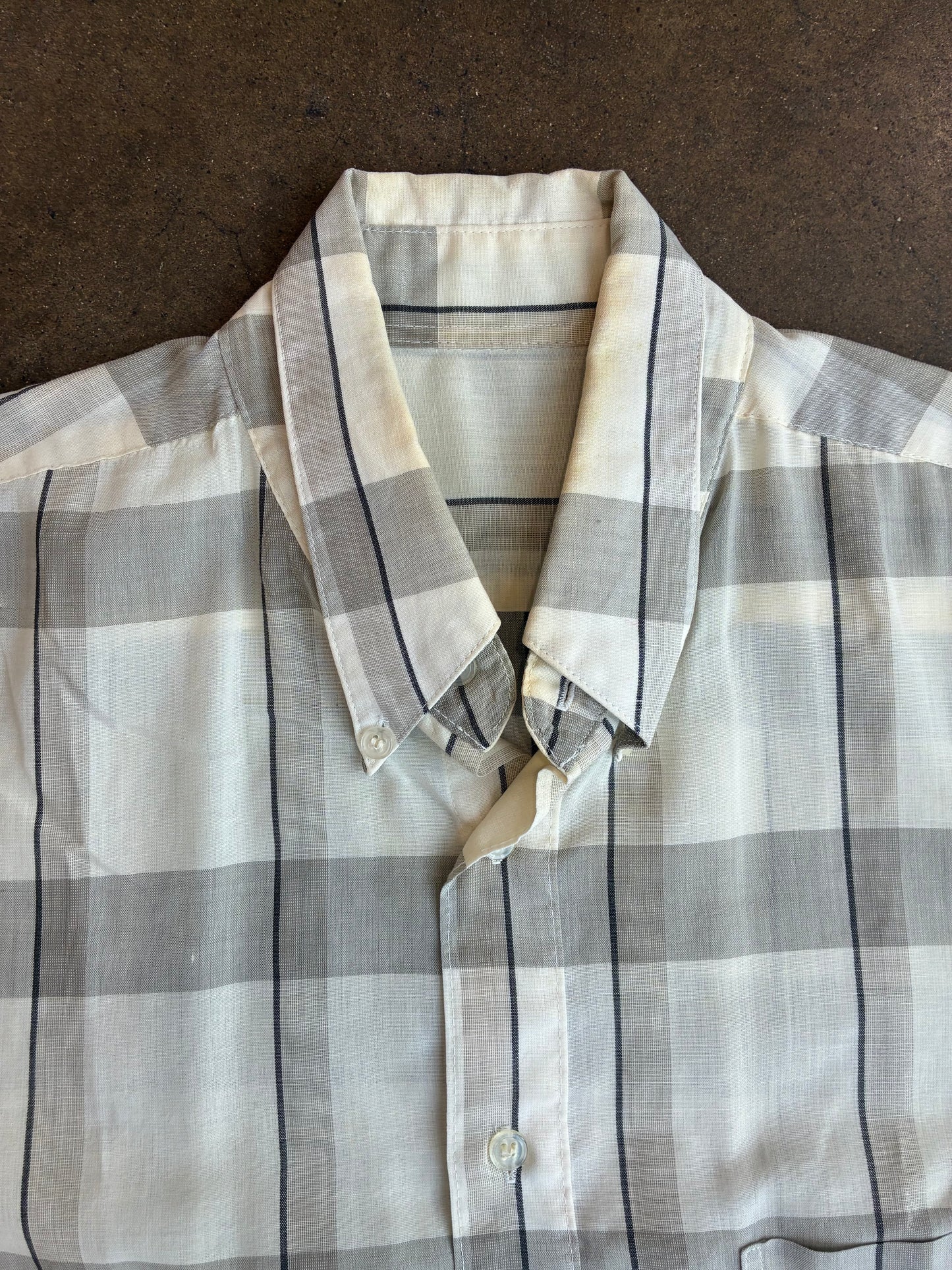 Grey + White Plaid Long Sleeve Button Up