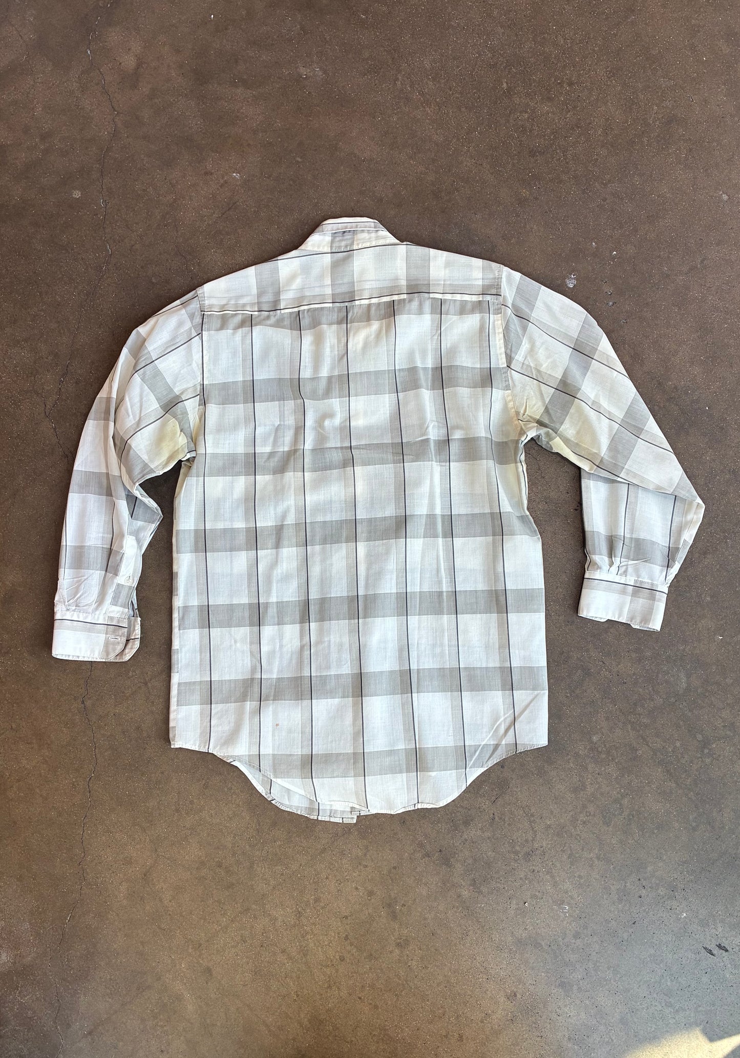 Grey + White Plaid Long Sleeve Button Up