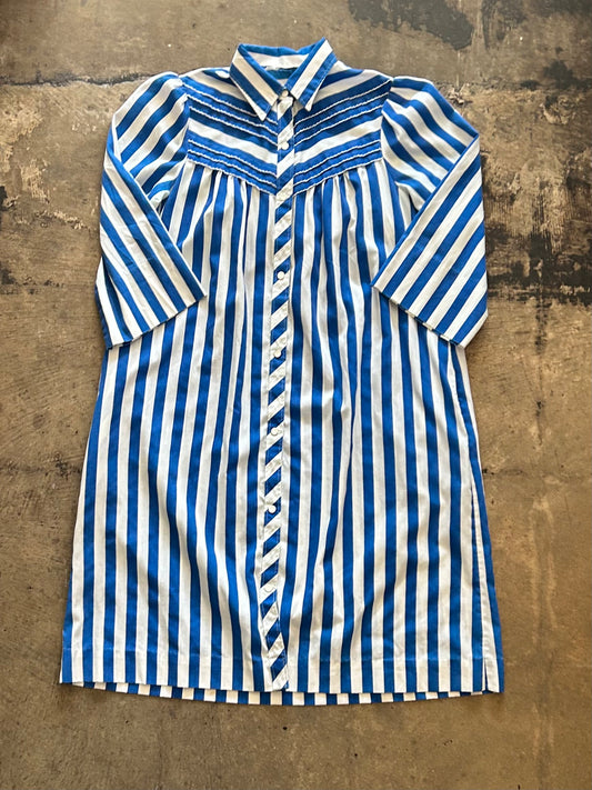 Blue Striped Button Front Night Gown