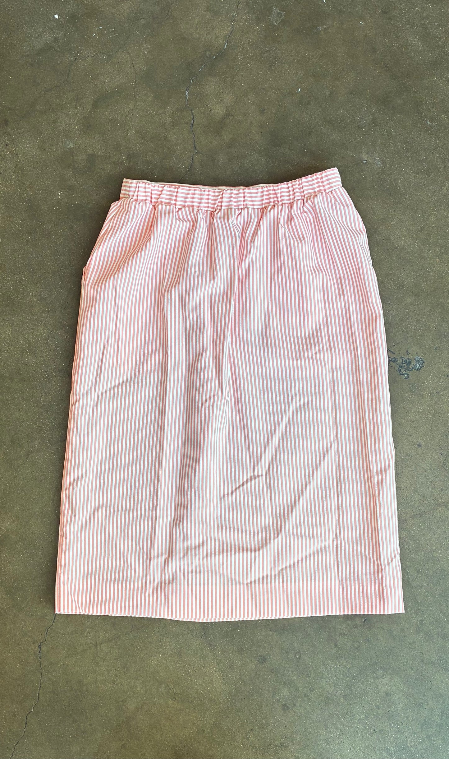 Pink + White Striped Midi Skirt