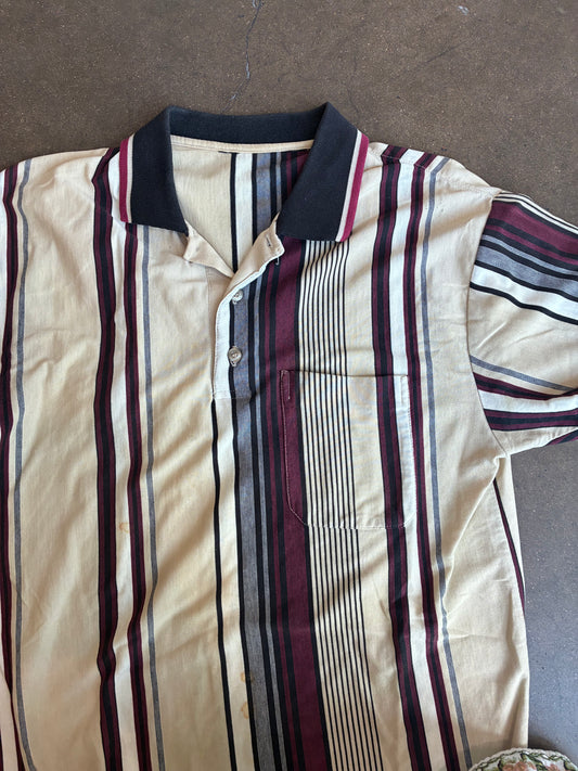 Red + Taupe + Black Striped Polo Shirt