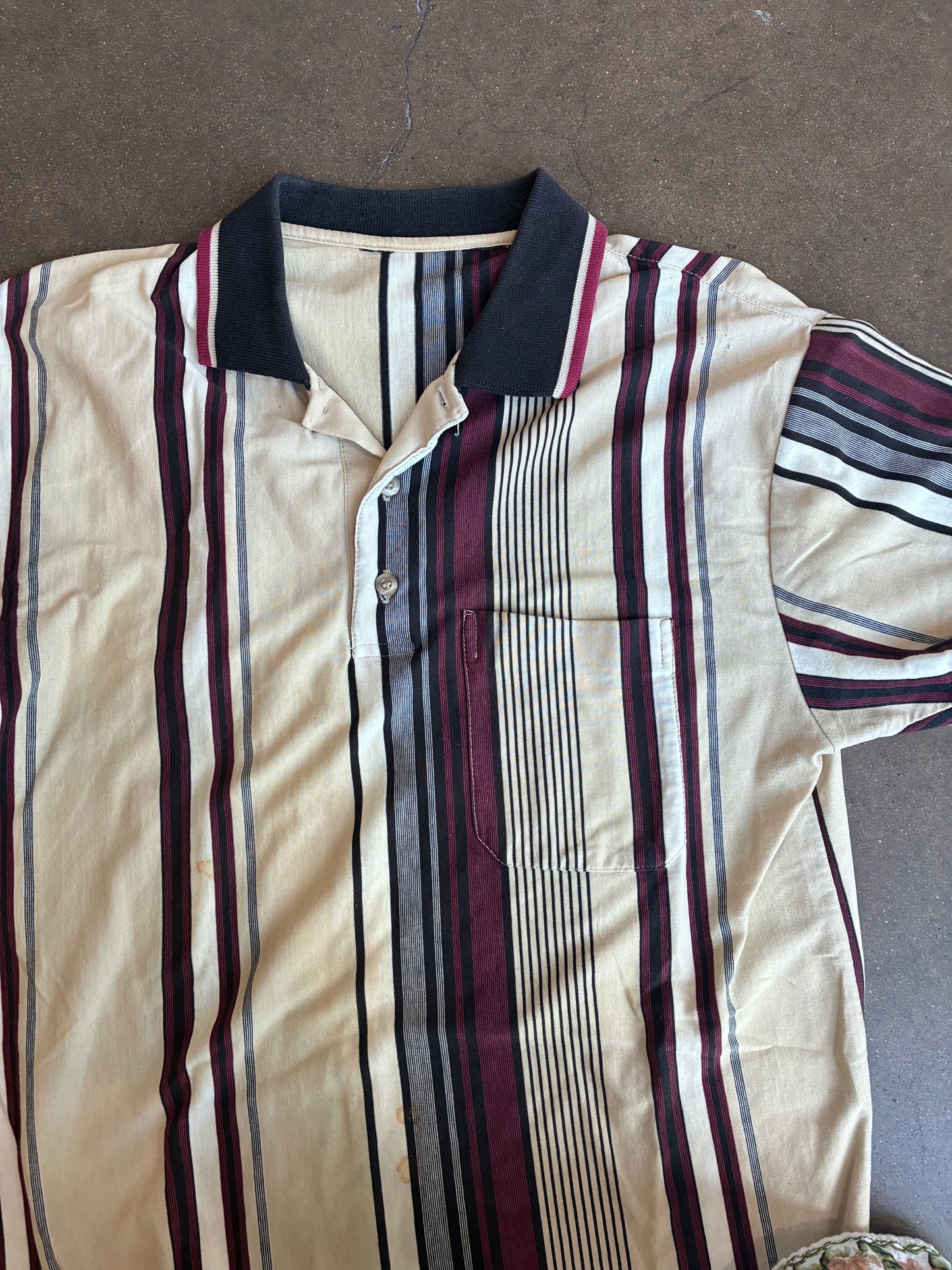 Red + Taupe + Black Striped Polo Shirt