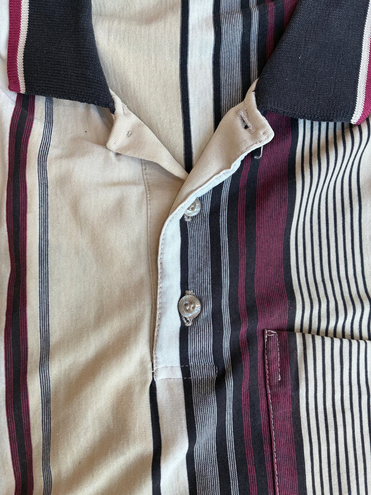 Red + Taupe + Black Striped Polo Shirt