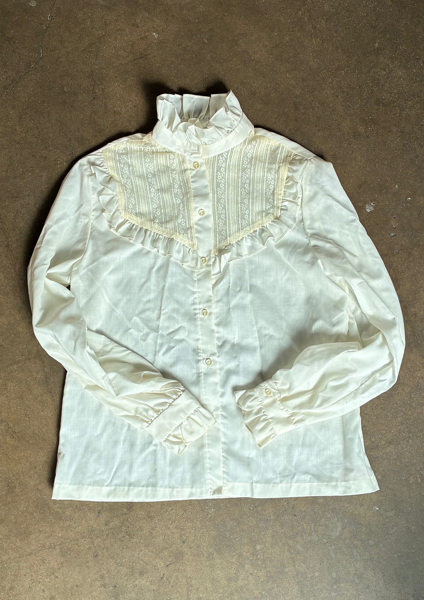 Cream Teddi of California Button Up Ruffle Long Sleeve