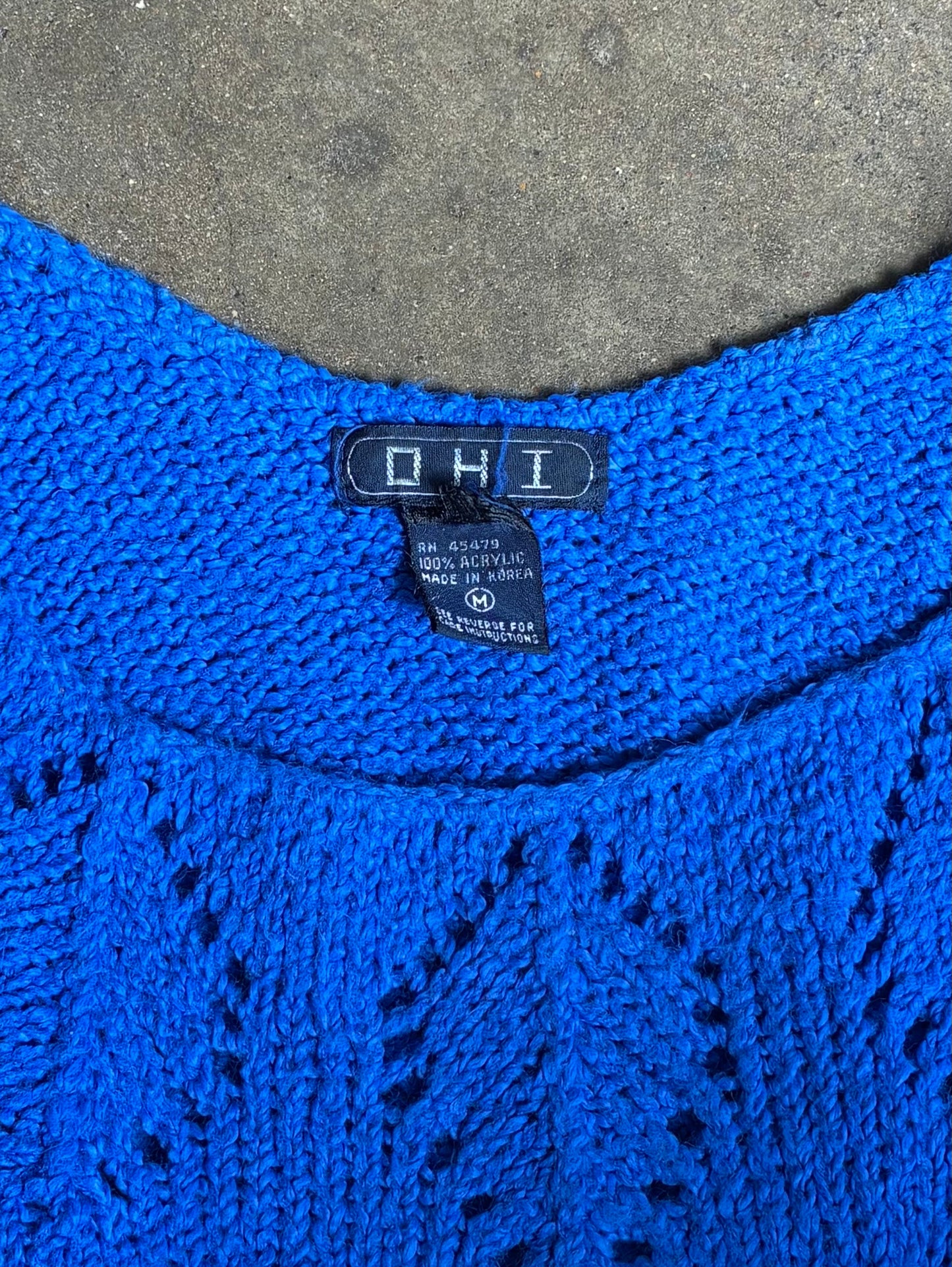 Blue "OHI" Knit Sweater Top
