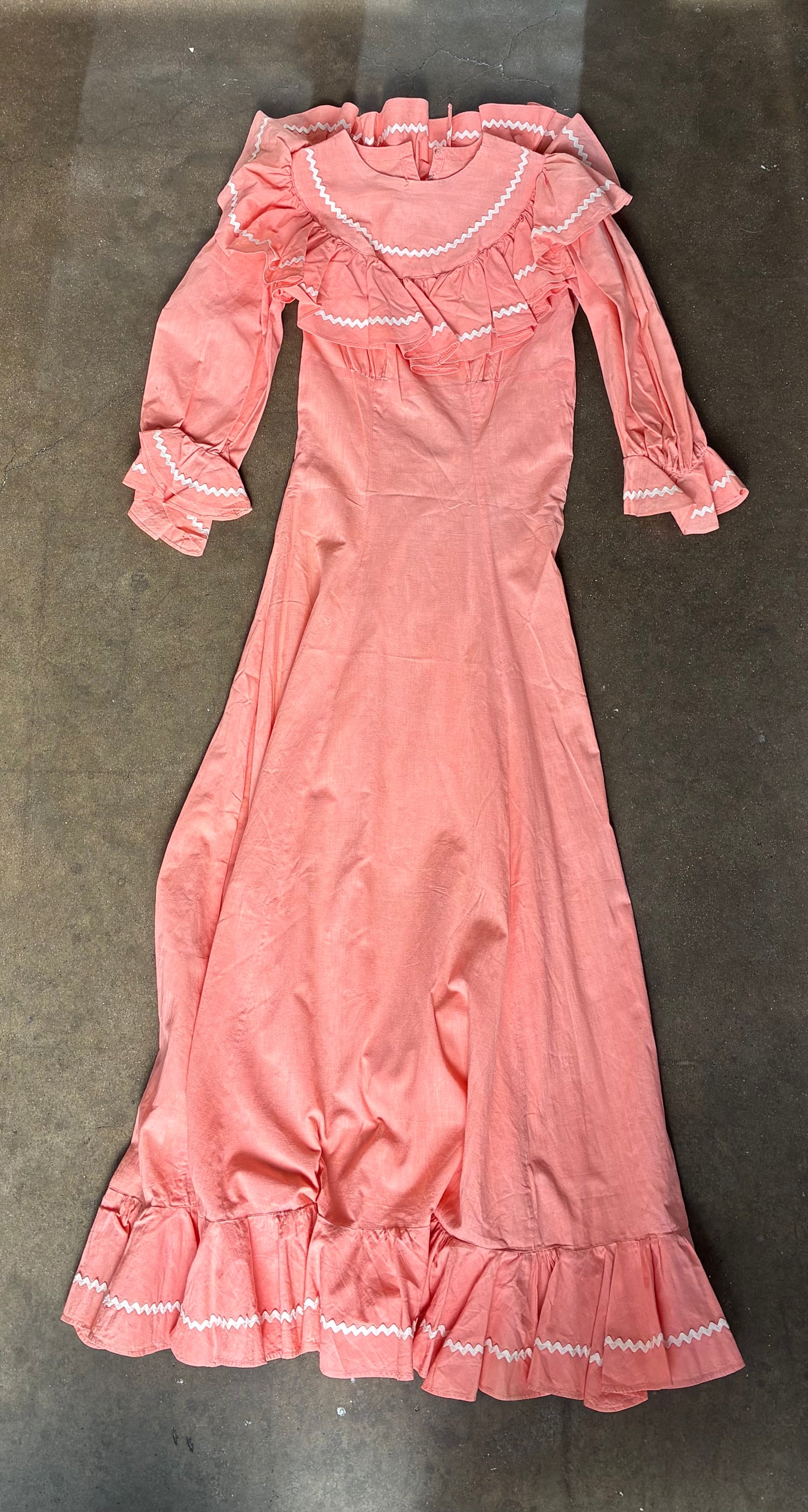 Handmade Coral Ruffle Trim Dress